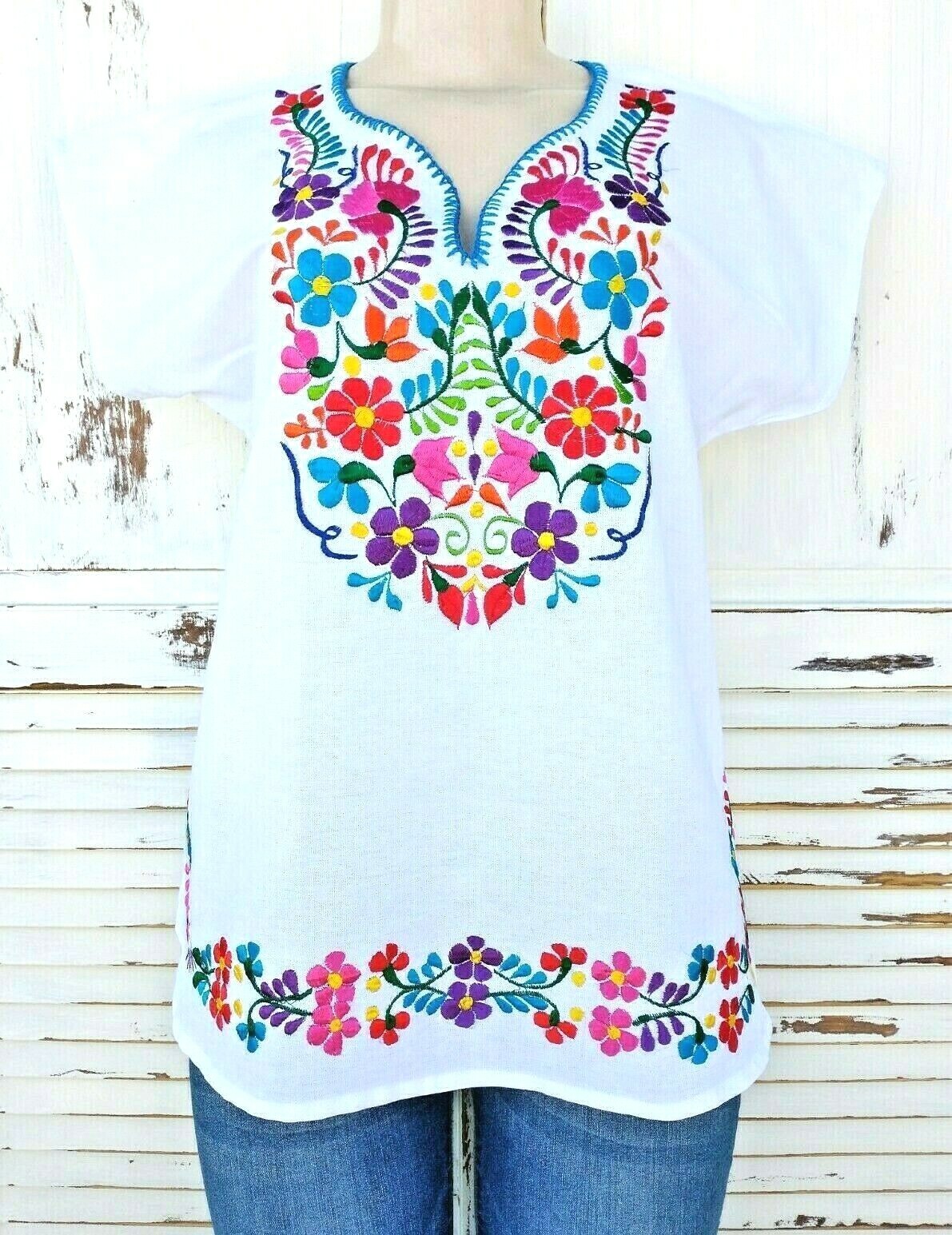 Mexican Embroidered Women’s Blouse Assorted Sizes & Colors S To 3XL Peasant Top
