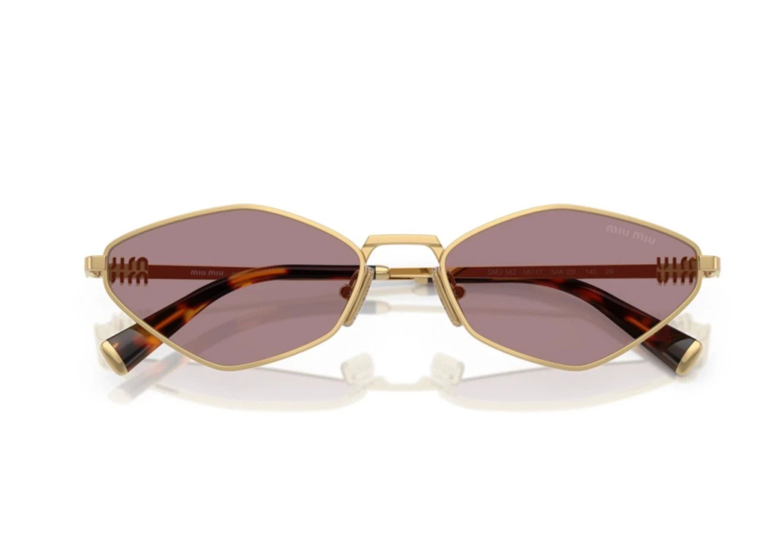 MIU MIU MU 56ZS 5AK20I Gold Light Purple Brown Lens Women Sunglasses AUTHENTIC