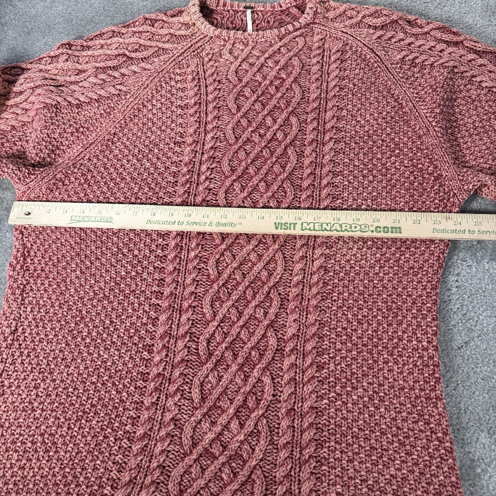 Free People Sweater Womens L Rose Pink Chunky Cable Knit Heavyweight Raglan