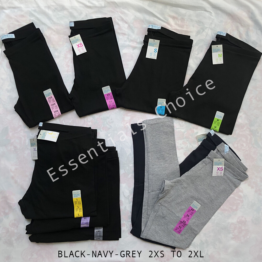 PRIMARK LADIES IMPROVED QUALITY COTTON LEGGINGS BLACK NAVY GREY 2XS TO 2XL BNWT