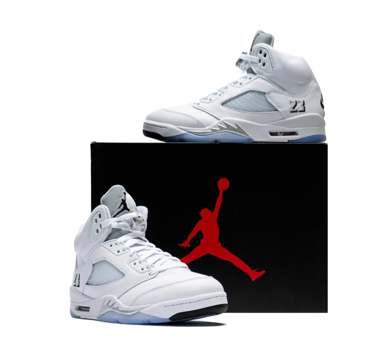 Nike Air Jordan 5 Retro White Black Ice Blue Leather Basketball Sneakers HQ7978-