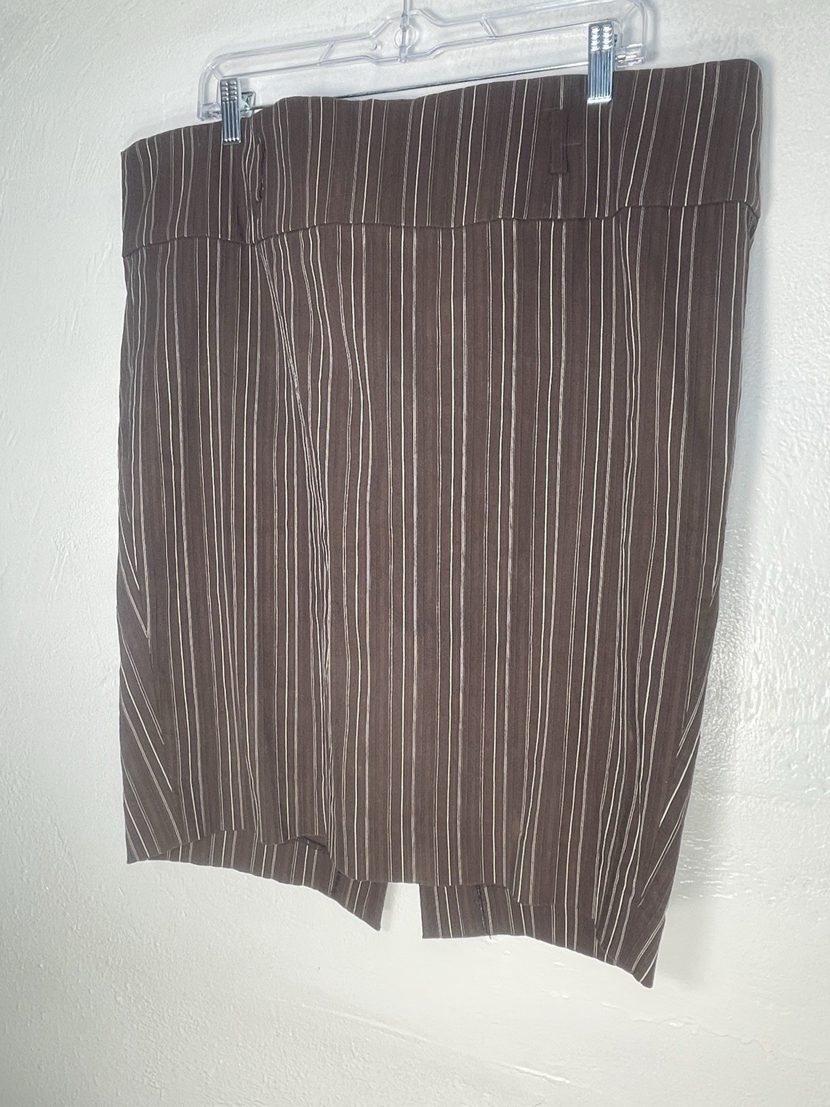 Sole Brown Pinstripe Midi Skirt womens 14 Career Office Stretch Side Slip Y2K