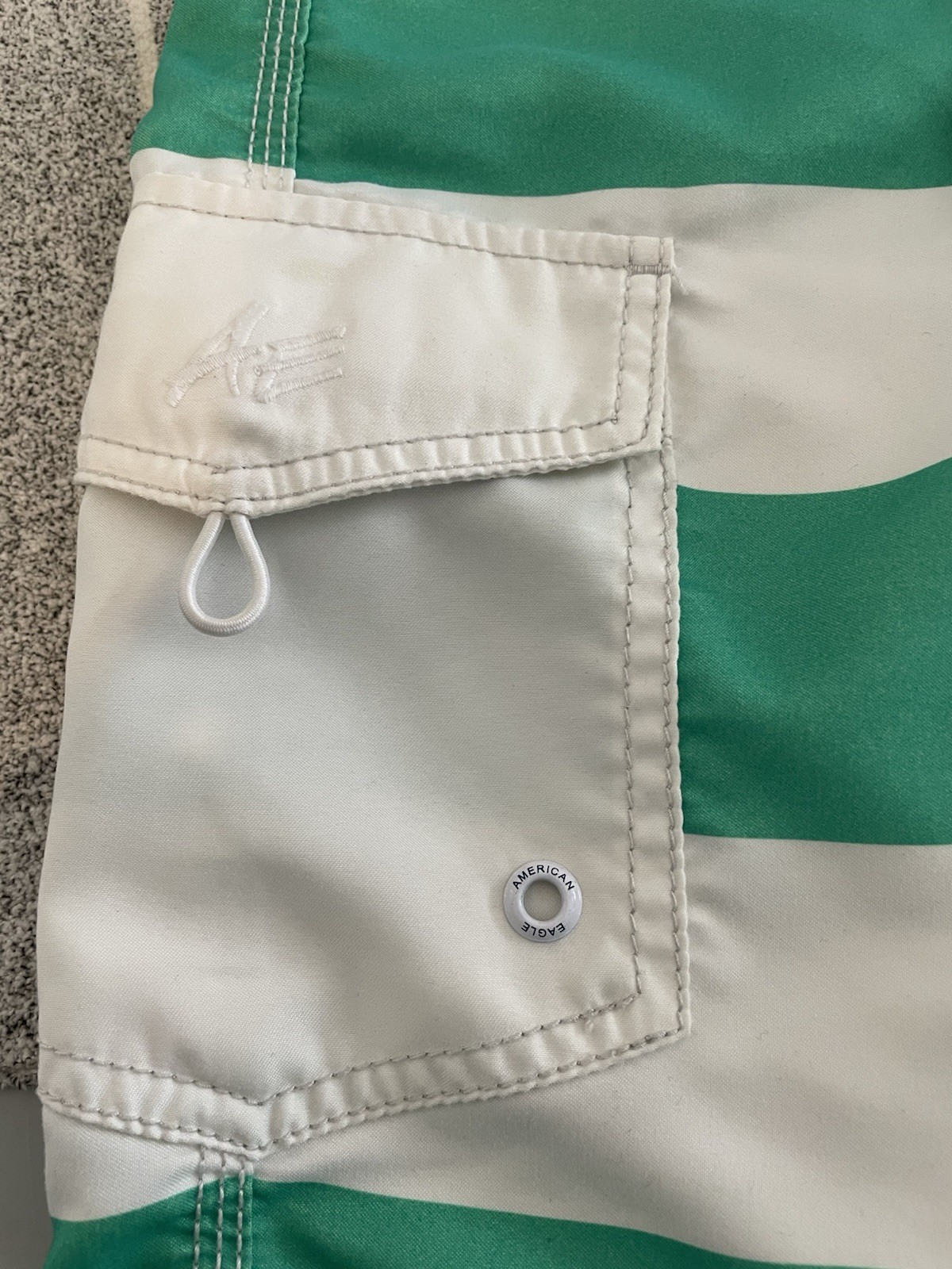 Green And White Striped American Eagle Cargo Swim Trunks Size Small