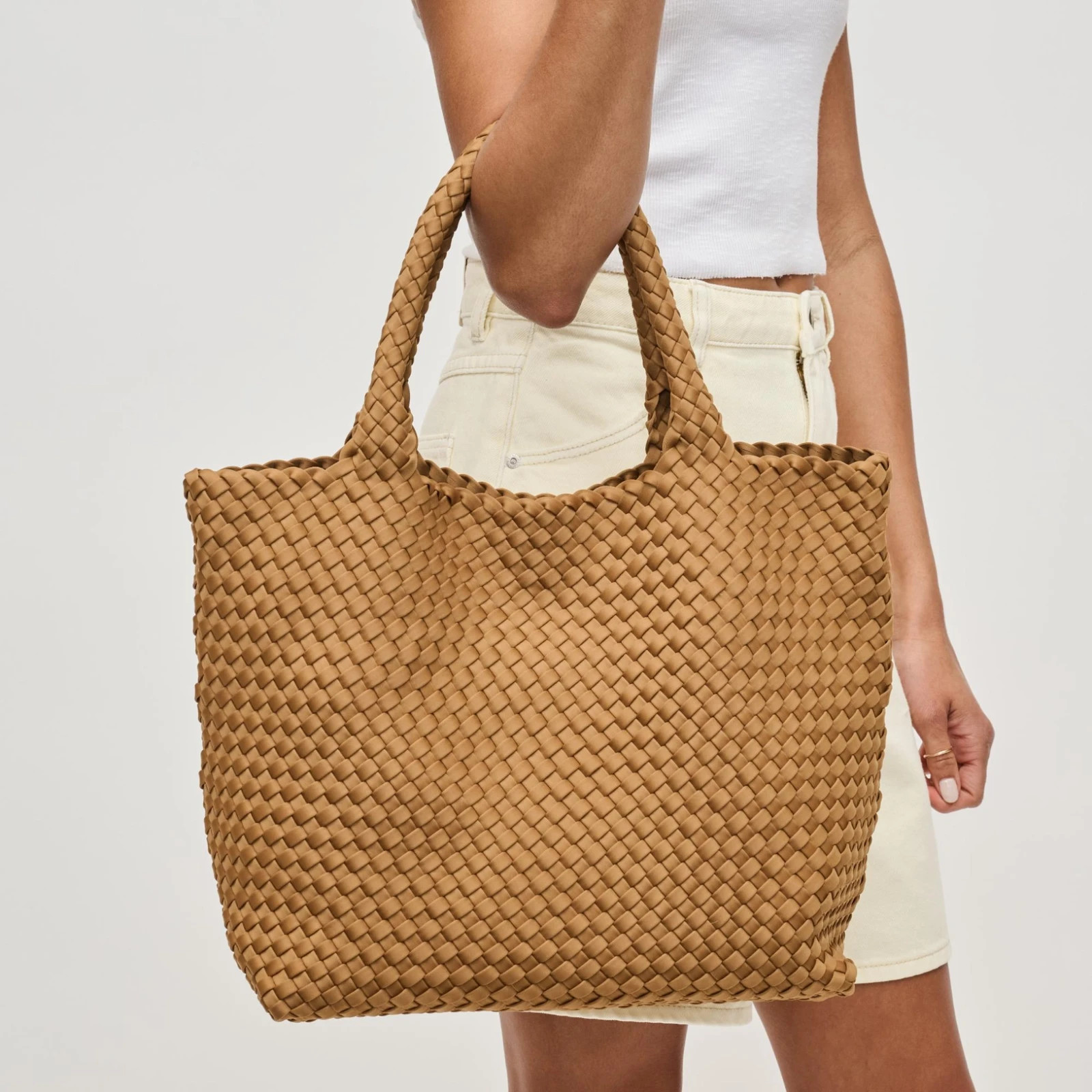 Sol and Selene Sky’s The Limit Medium Tote Neoprene Tan Travel Crossbody Bag