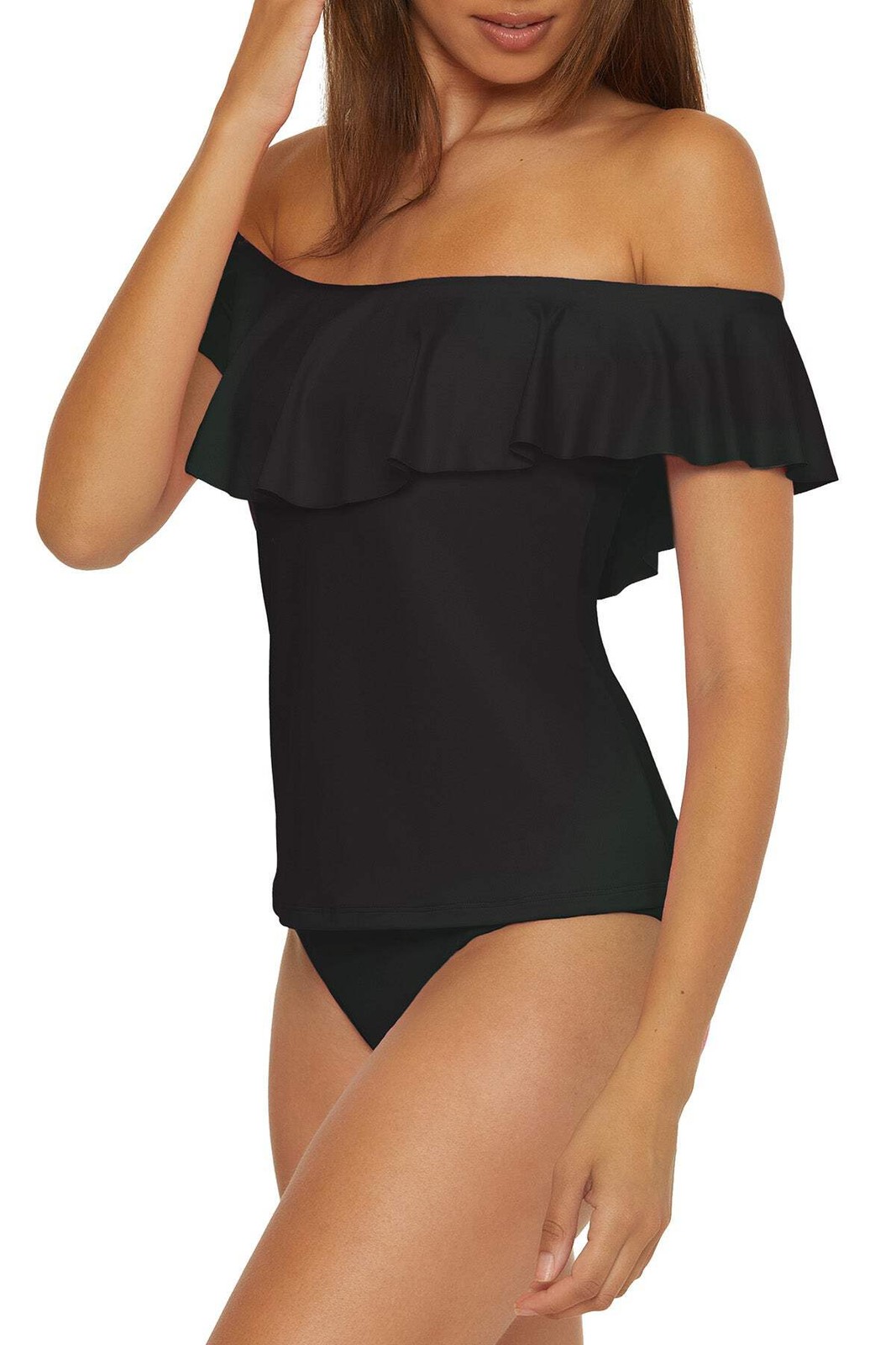 Trina Turk Monaco Ruffle Off Shoulder Tankini Top Womens Swimwear Multi Color