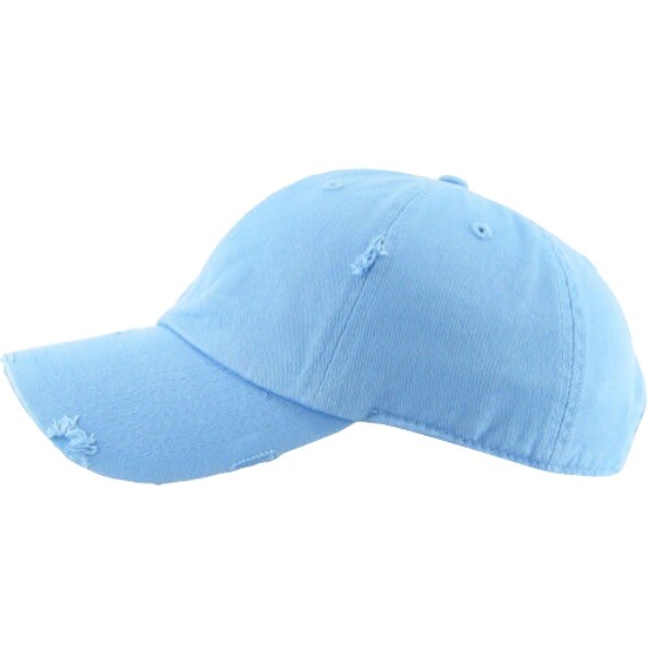 Light Blue Solid Distressed Vintage Polo Style Baseball Ball Cap Hat 100% Cotton