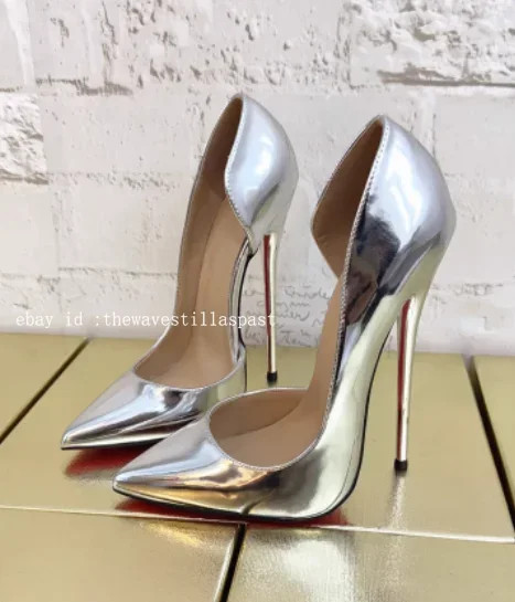 12cm Fashion Thin Heel Metallic Silver Shallow Mouth Shoes Bed High Heels