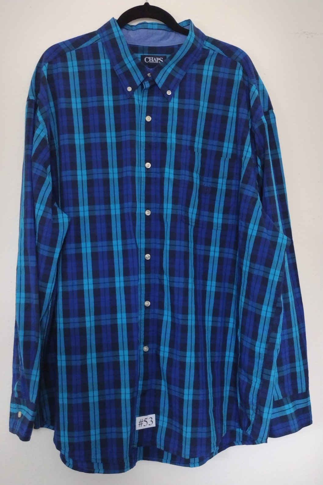 Men’s CHAPS STRETCH EASY CARE PLAID SHIRT Size 3XB LOGO ONE POCKET LONG SLEEVE