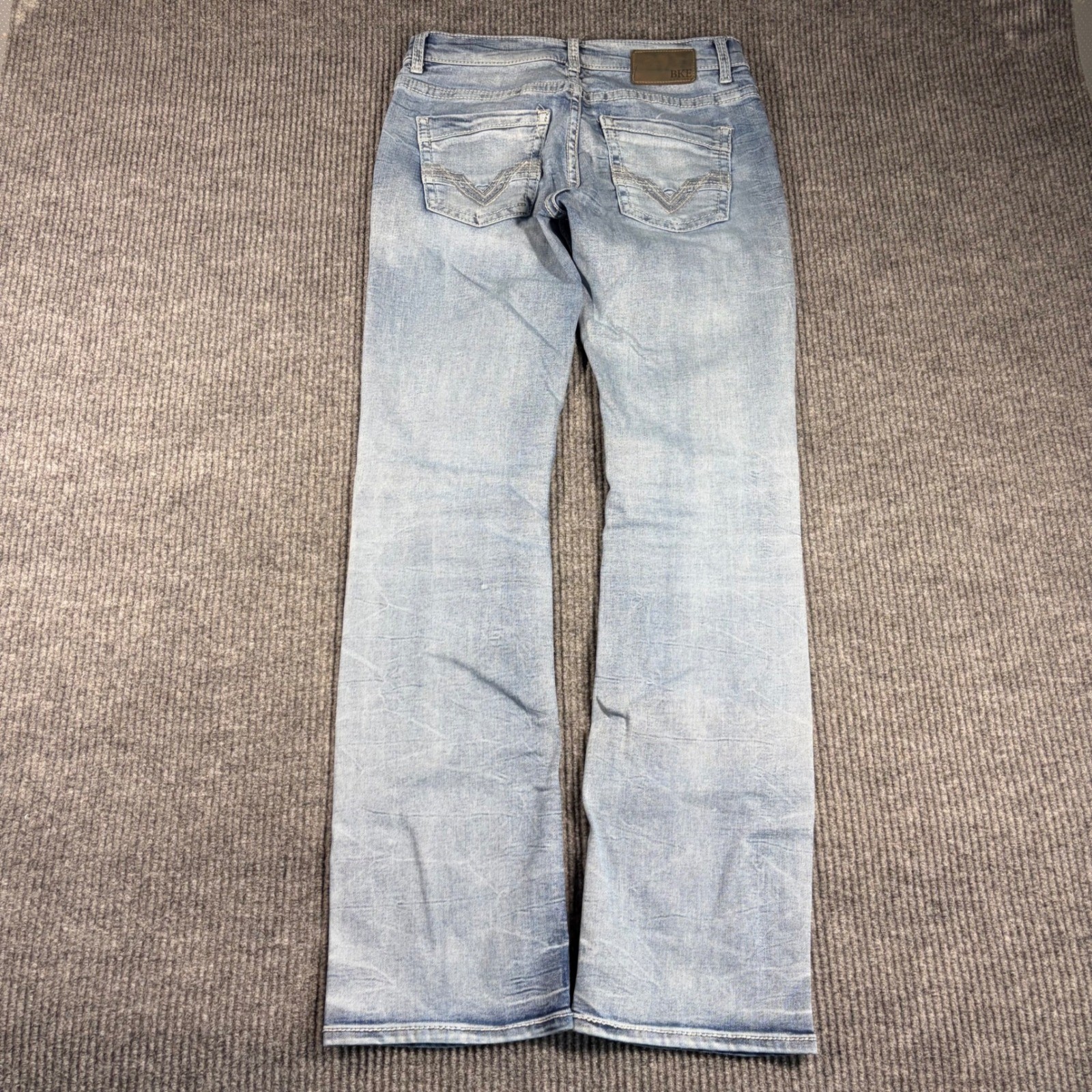 BKE Aiden Mens 30×34 Blue Distressed Straight Leg Denim Jeans Light Wash
