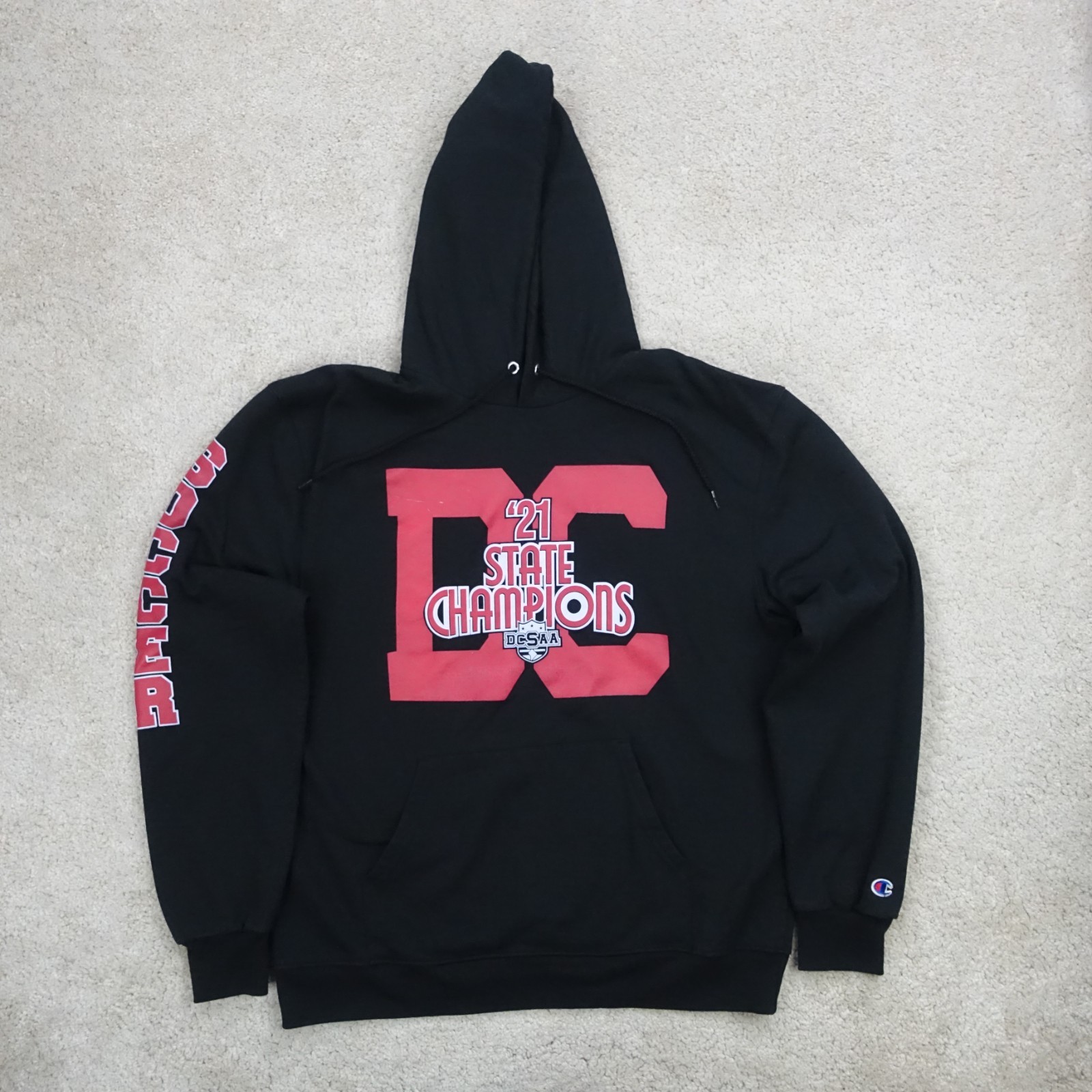 Champion Hoodie Men Large Black DC State Soccer 2021 Spellout College Sweatshirt