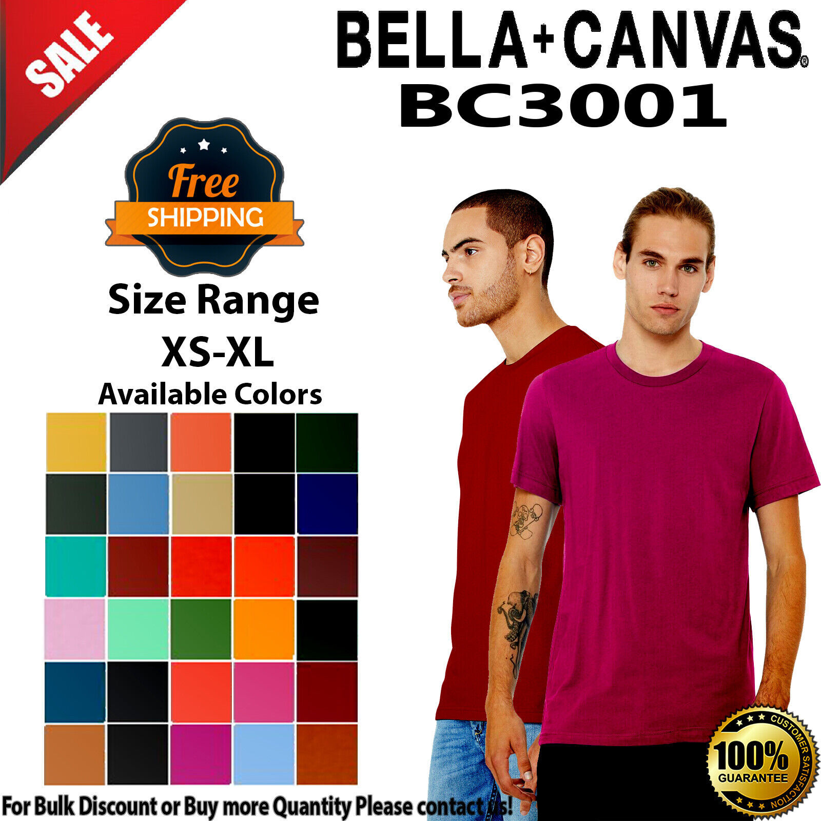 Bella + Canvas 3001C Unisex Jersey Short Sleeve Tee Top T-Shirt