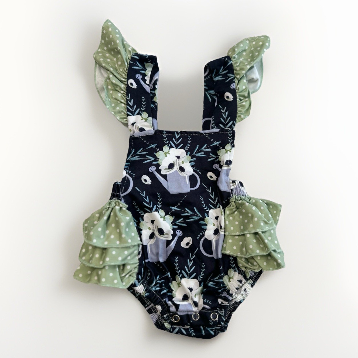 Pete & Lucy Girls Baby Romper 0-3 Months Blue Floral Watering Can NWT