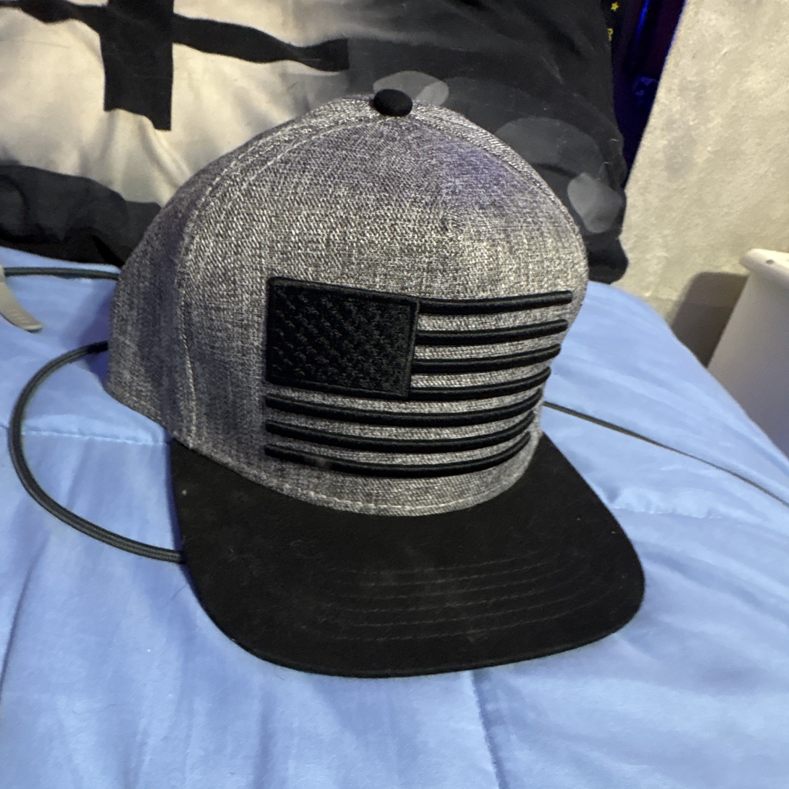 Gray/Black Baseball Cap USA Flag Patch Adjustable One Size Unisex Adults