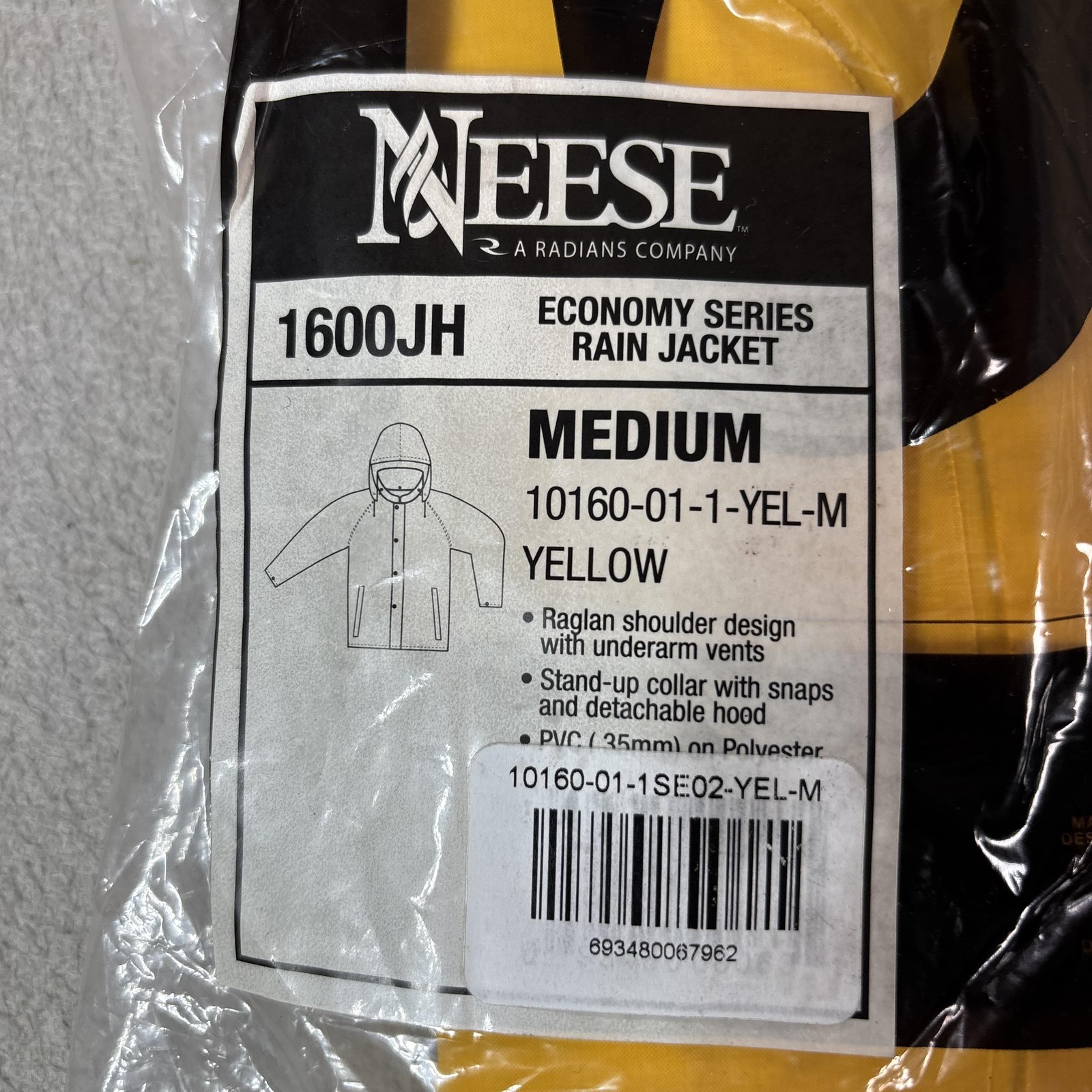 Neese Rain Jacket Mens Medium Yellow Security PVC Polyester 1600JH Coat New