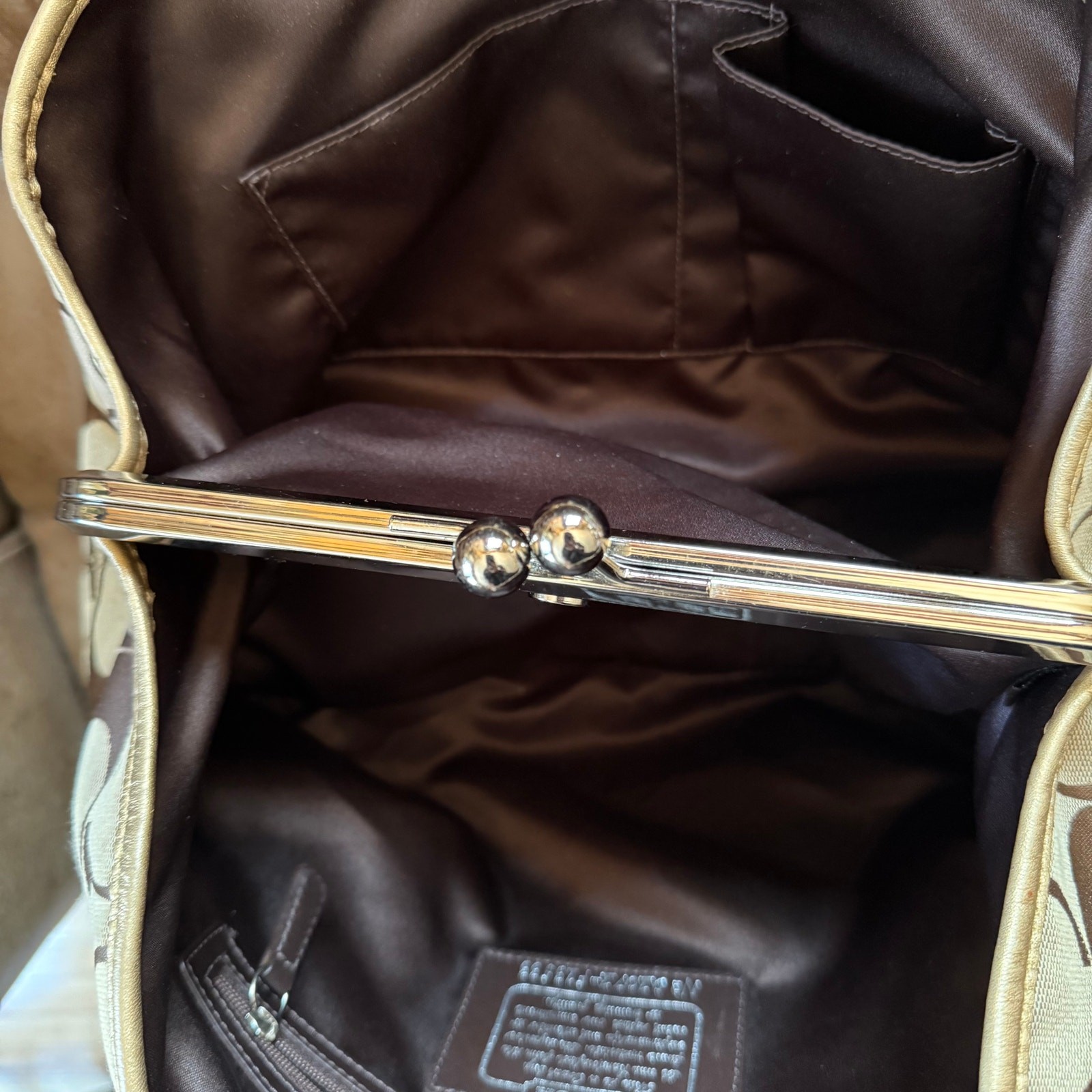 Coach Signature Stripe Framed Kisslock Tote Bag D1071-F13533