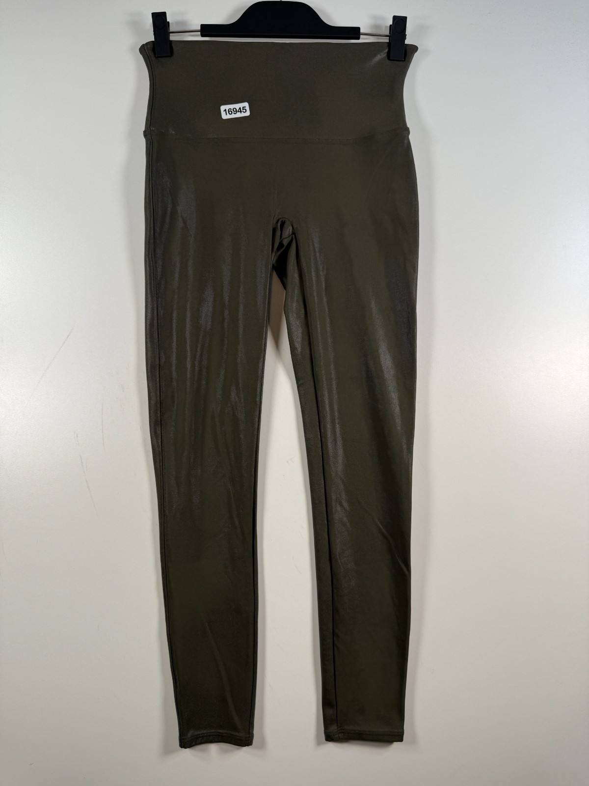 Spanx Womens High Waist Faux Leather Nylon Leggings Gym Green Sz XL 13.5×27.5