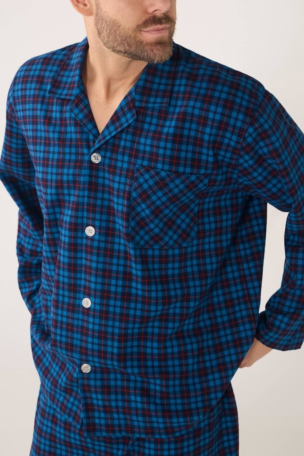 Mens Lynx Sizes S-7XL Vallarta Blue Check Flannel Long Sleeve Pyjama Set Pjs – V