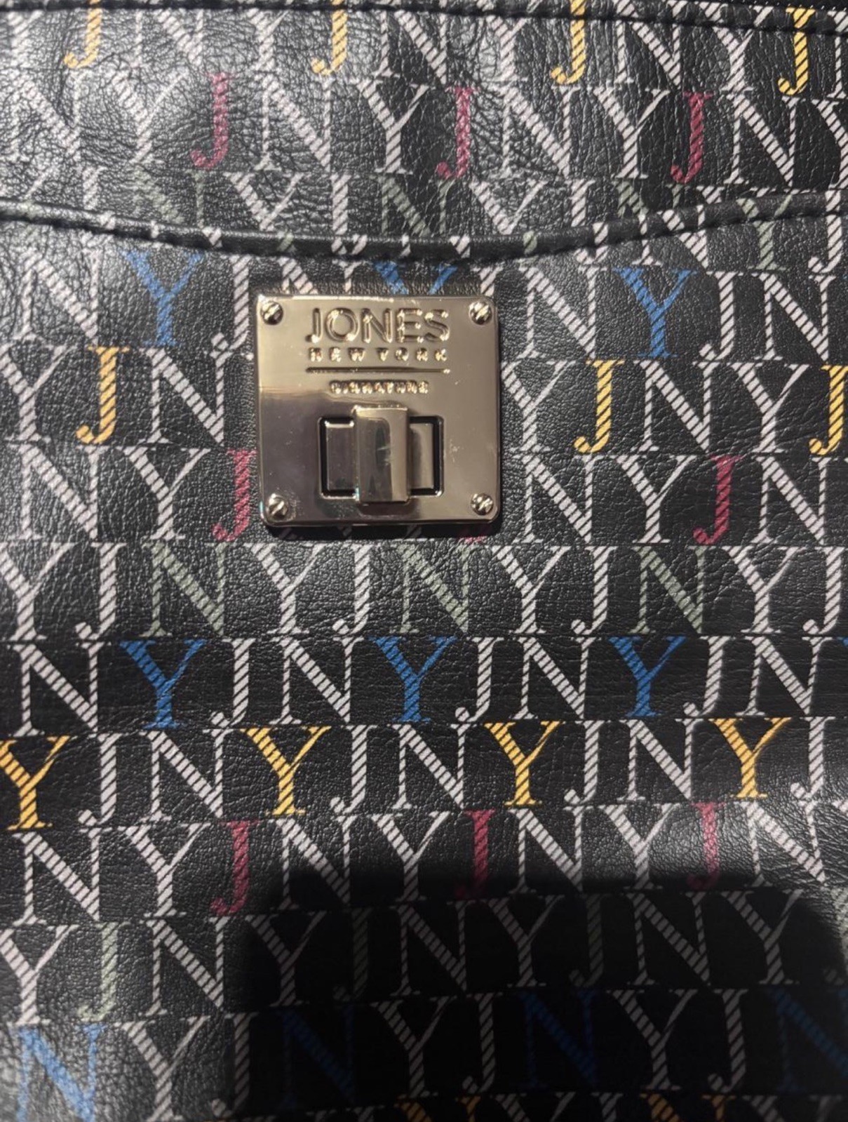 Jones New York JNY Logo Print Crossbody Bag Zip Top, Detachable Strap, Gold