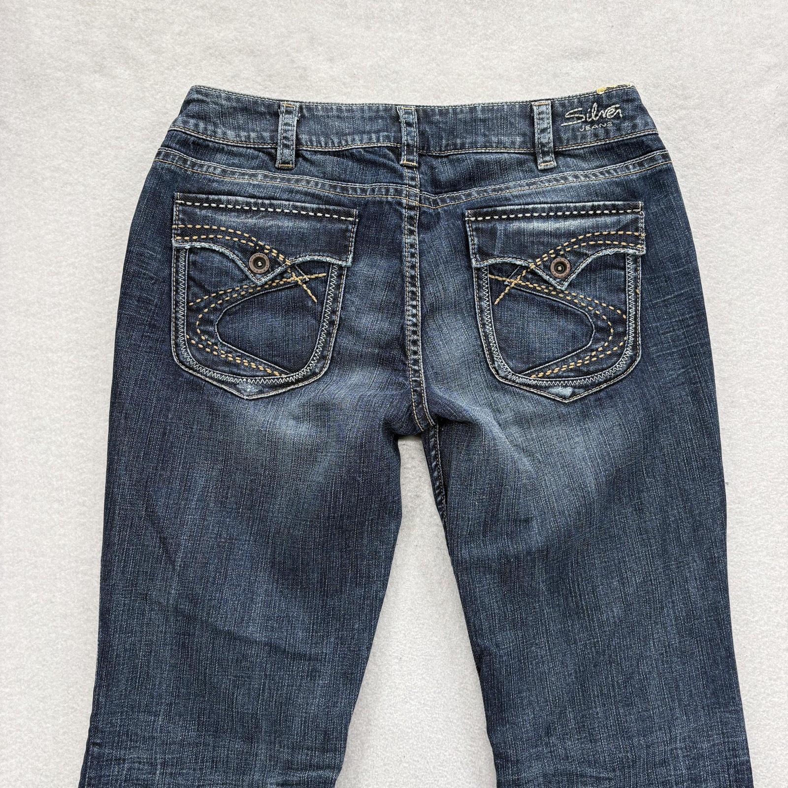Silver Jeans Suki Flap Bootcut Jeans Womens 34×34 Blue Medium Wash Distressed