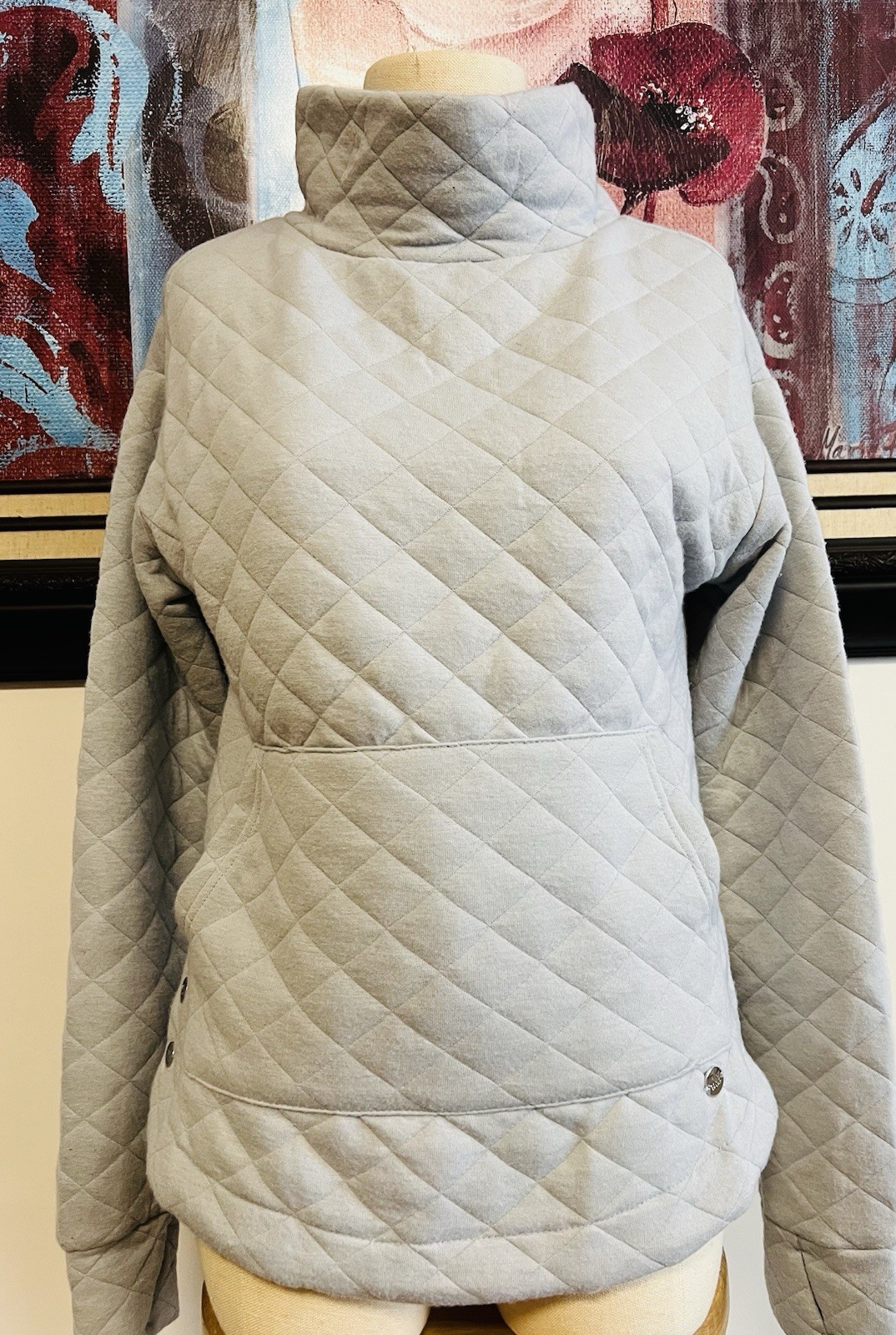 Jones New York sport Quilted Grey Sweater Mock Neck Snap Buttons NWT SZ- Sm