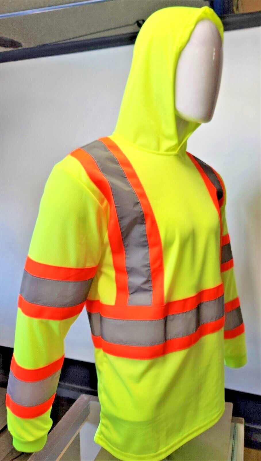 Class 3 Yellow Long Sleeve Safety Shirt With Hoodie, Polyester Birdeye mesh