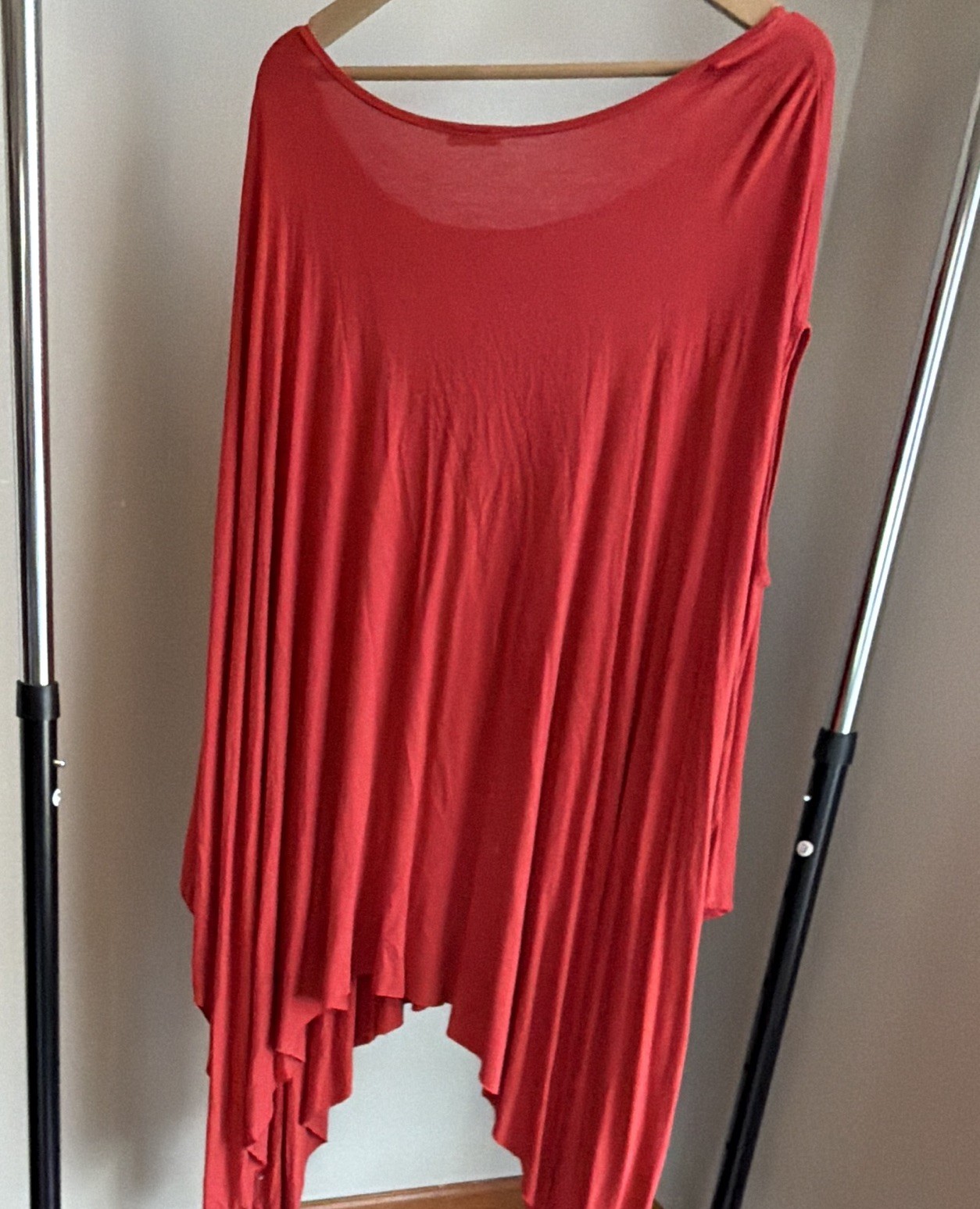 three bird nest Boho Rayon Tunic Top Womens One Size Red Solid Batwing Scoop