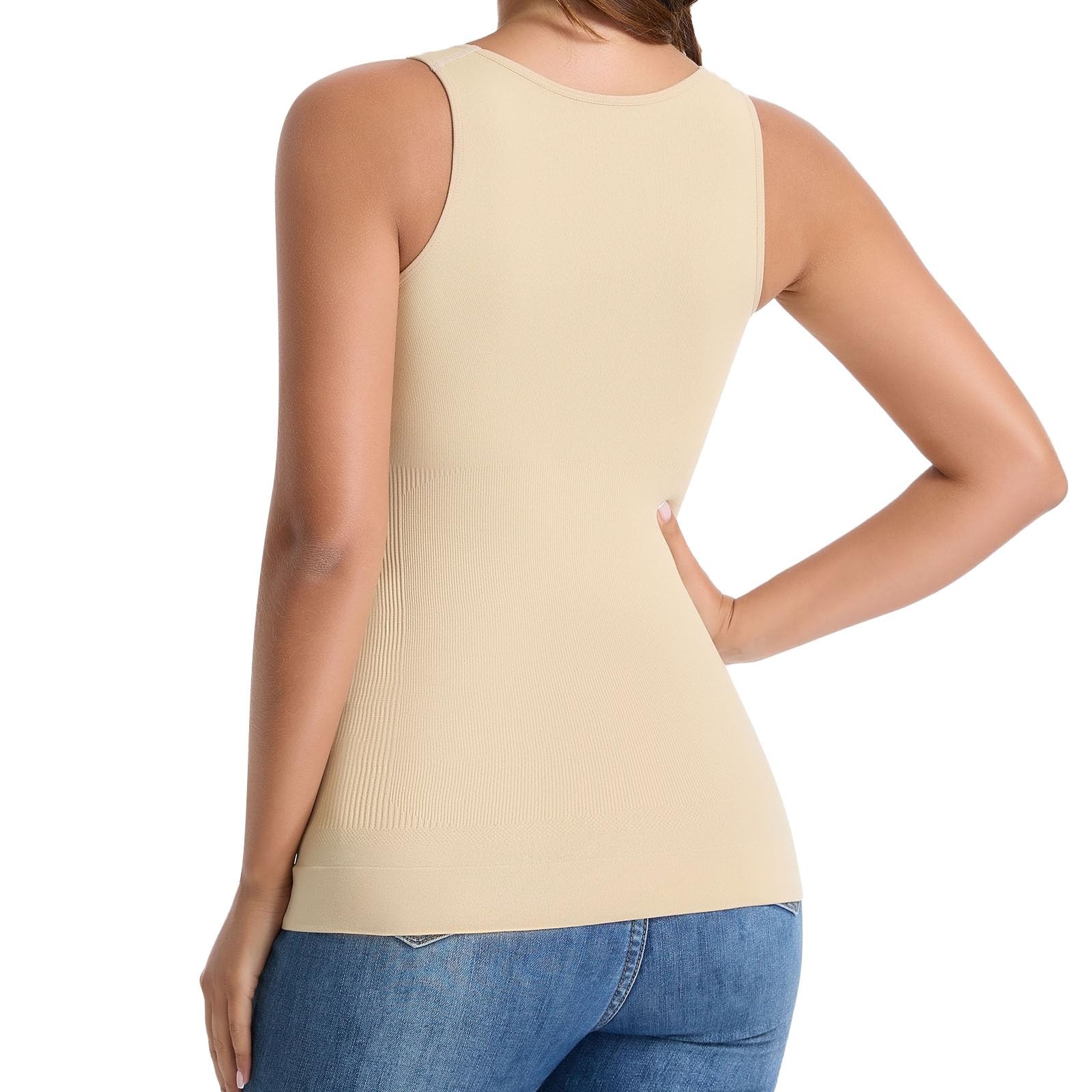 Women Square Neck Camisole Vest Built In Bra Tummy Control Slimming Body Shaper