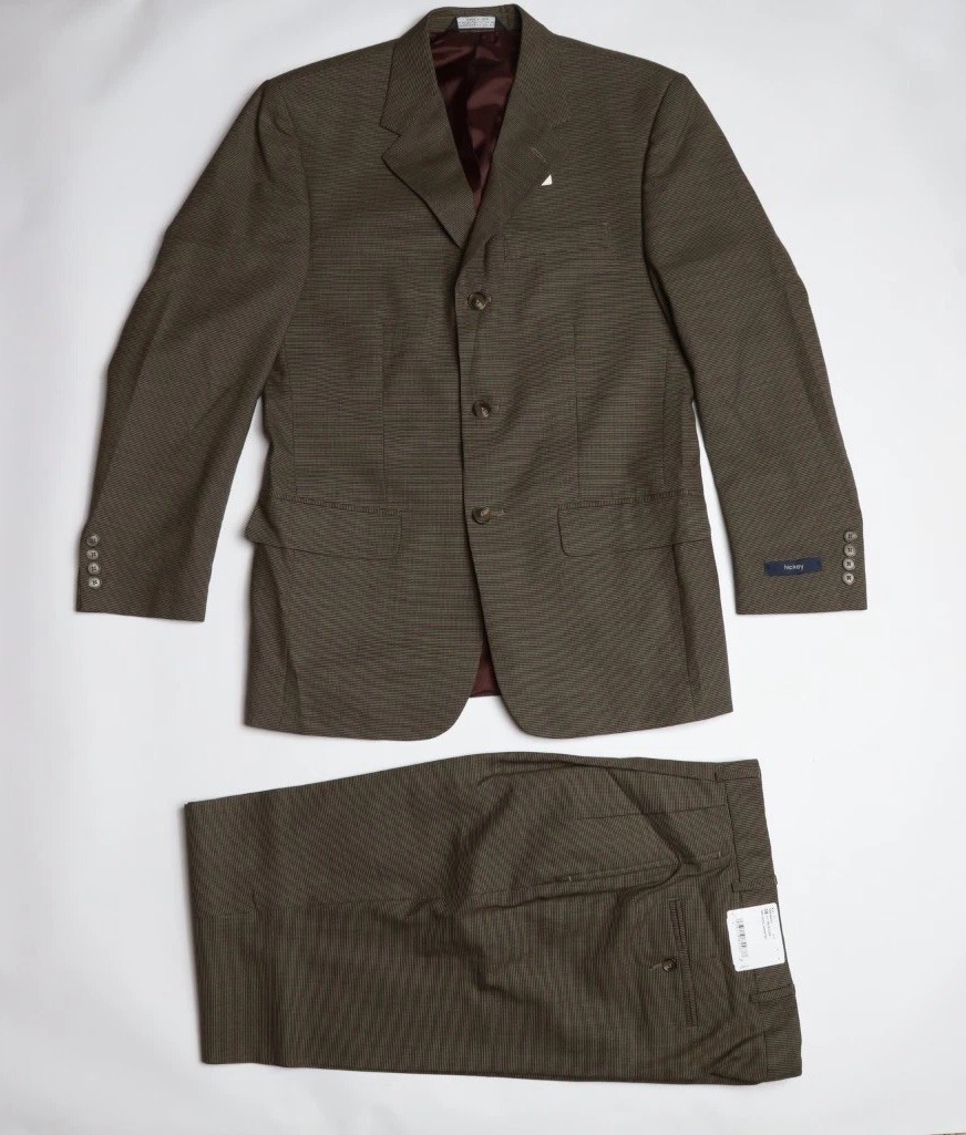 Hickey by Hickey Freeman Birdseye Wool Suit Size 38 R in Brown Black Plaid