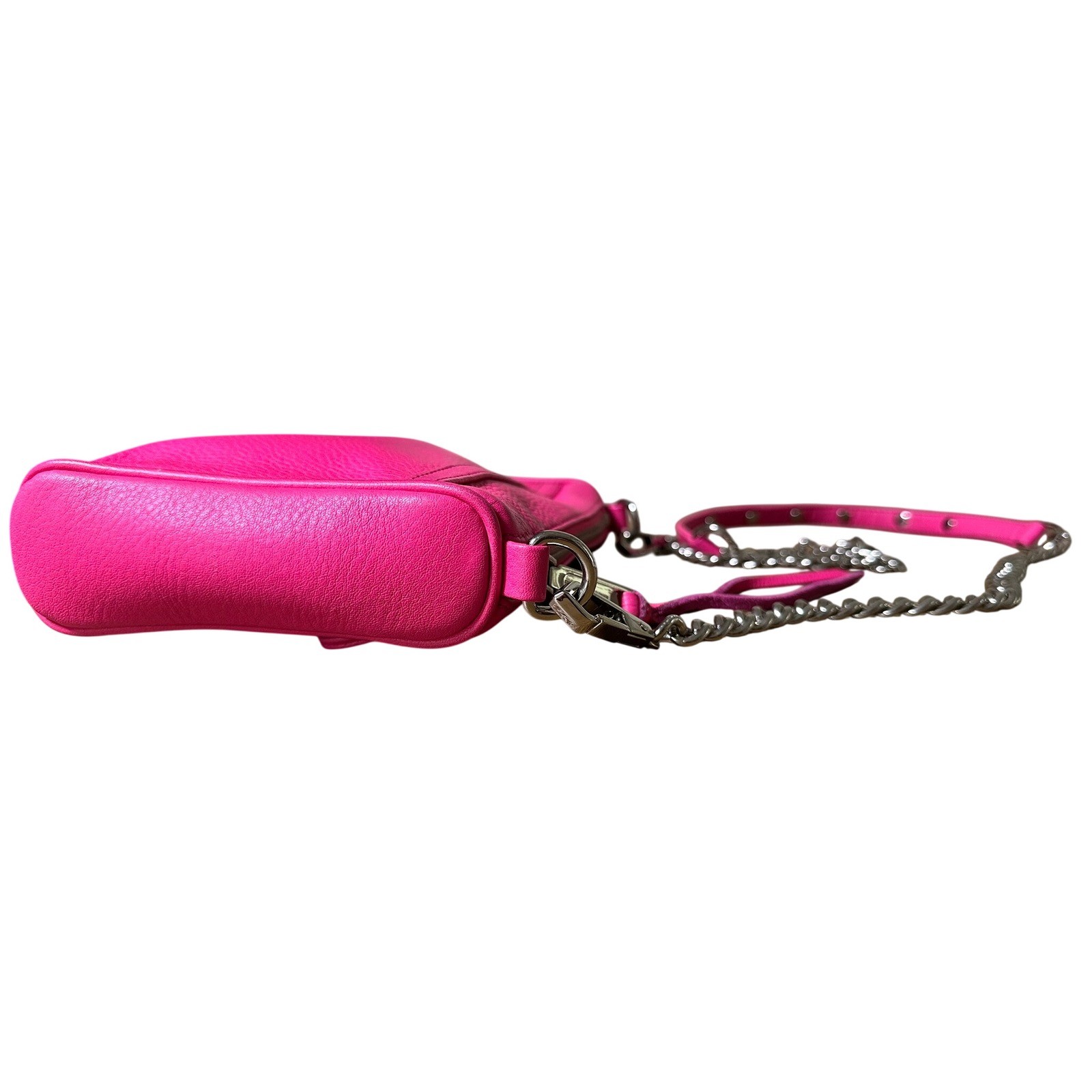 Rebecca Minkoff Mini MAC Crossbody HandBag Purse Neon Pink Leather Silver