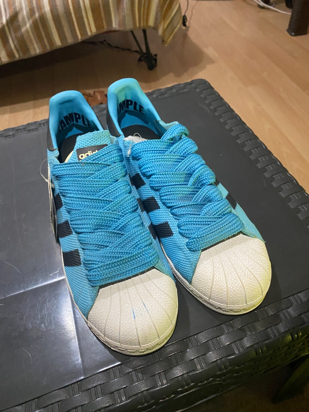 adidas Superstar 80s Primeknit Blue Black BB2235 Sales Sample NWT Mens Size 9