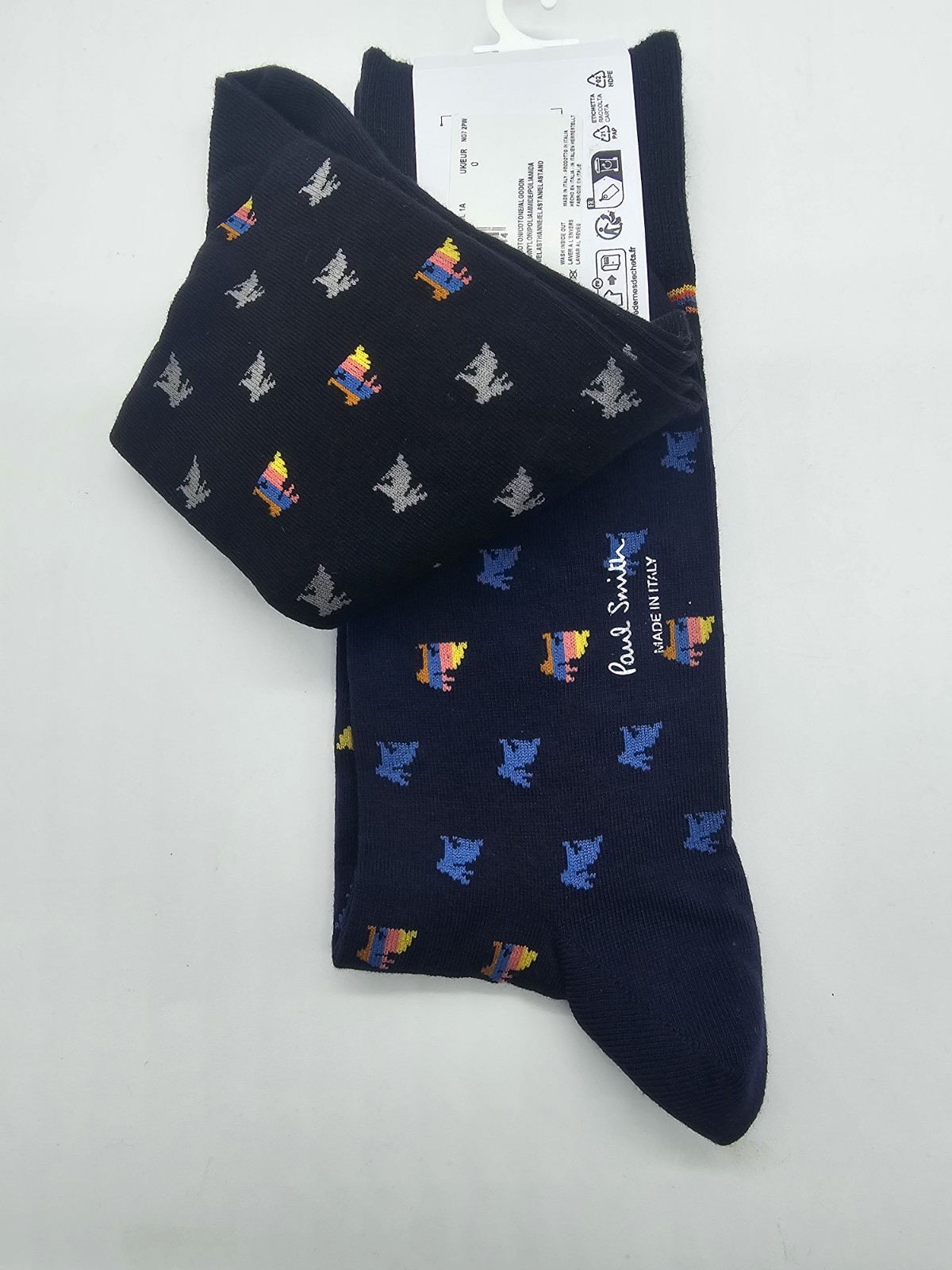 Paul Smith Carter Socks Cotton Black / Navy Set of 2 Made in Italy Great gift