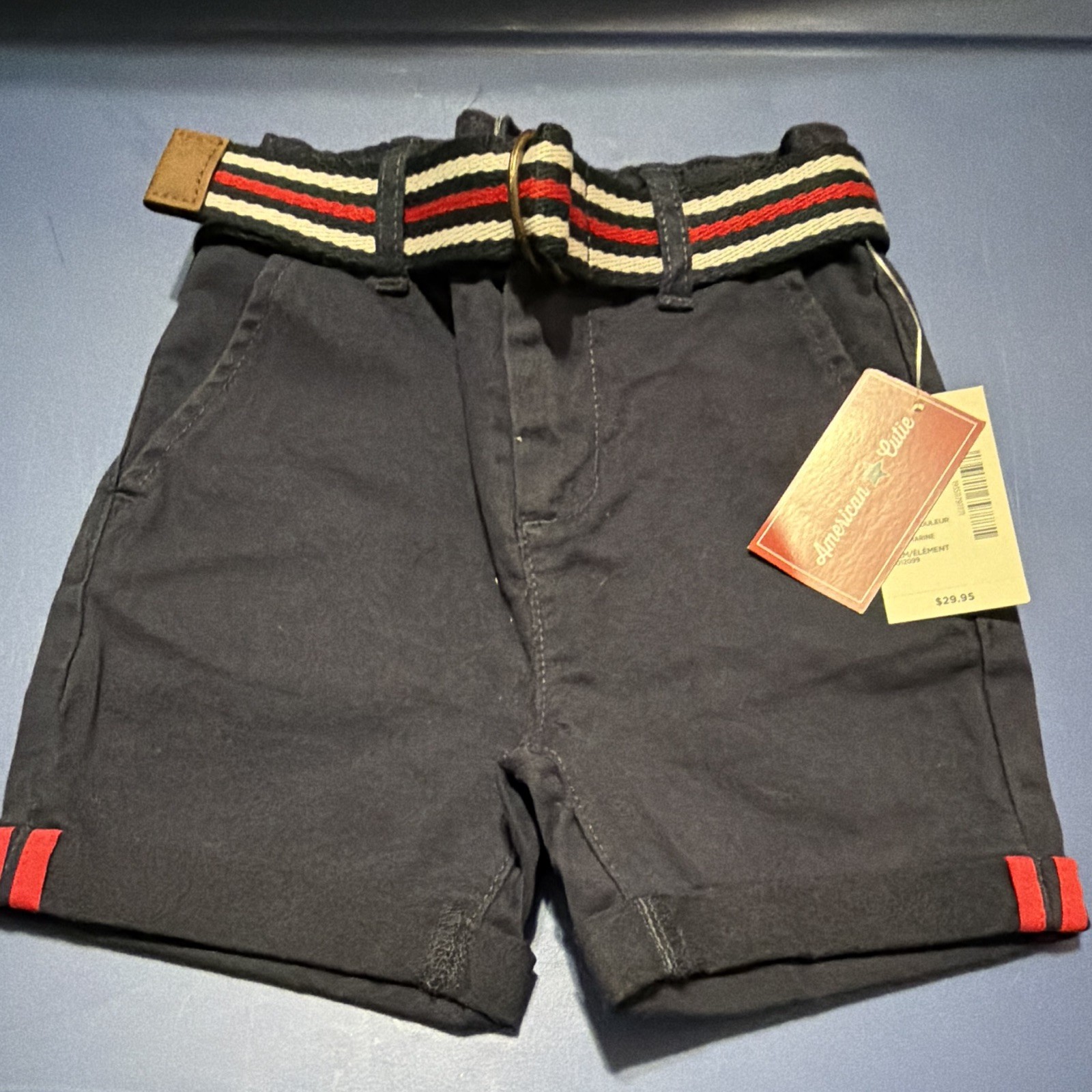 Gymboree Dark Marine Cotton Twill Chino Shorts w/ Belt Elastic Waist 12-18M