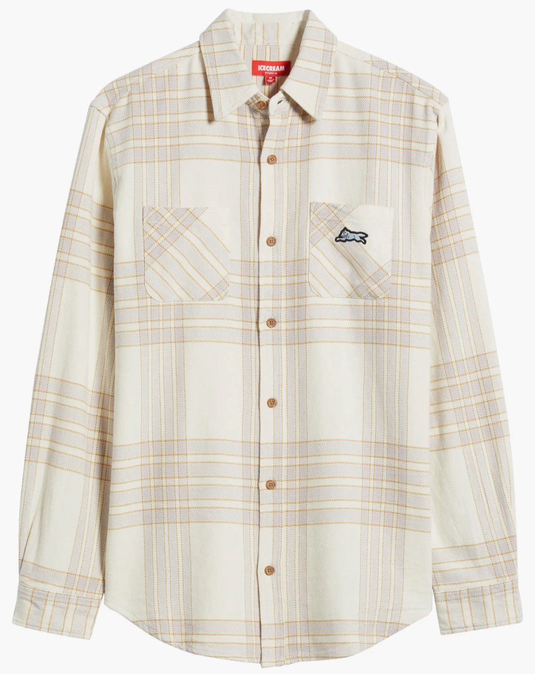 Ice Cream Snow White Plaid Cotton Flannel Button-Up Shirt 441-8601 Mens Medium