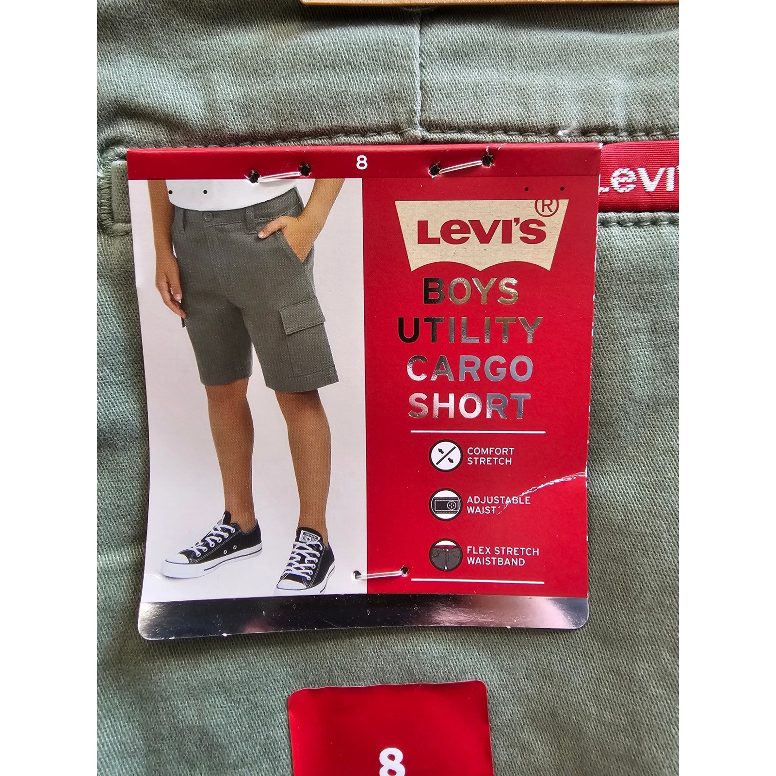 Levis Boys Utility Cargo Shorts Sea Spray Green Adjustable Waist 92L100 Size 8