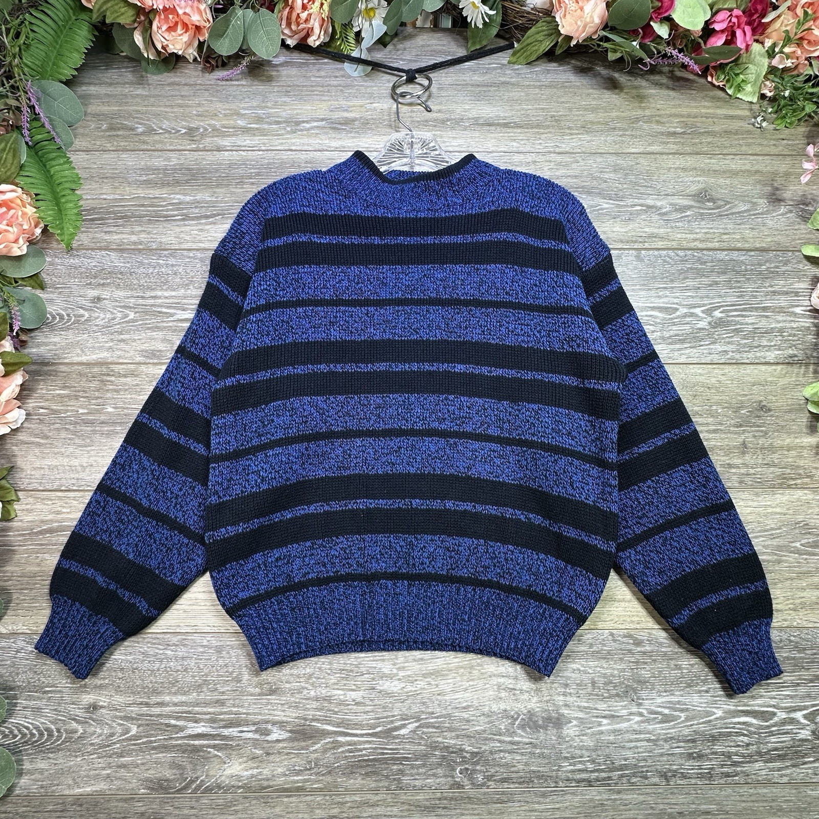 Vintage Sweater Size Small-Medium Women’s Blue Acrylic Stretch Striped PERMIT