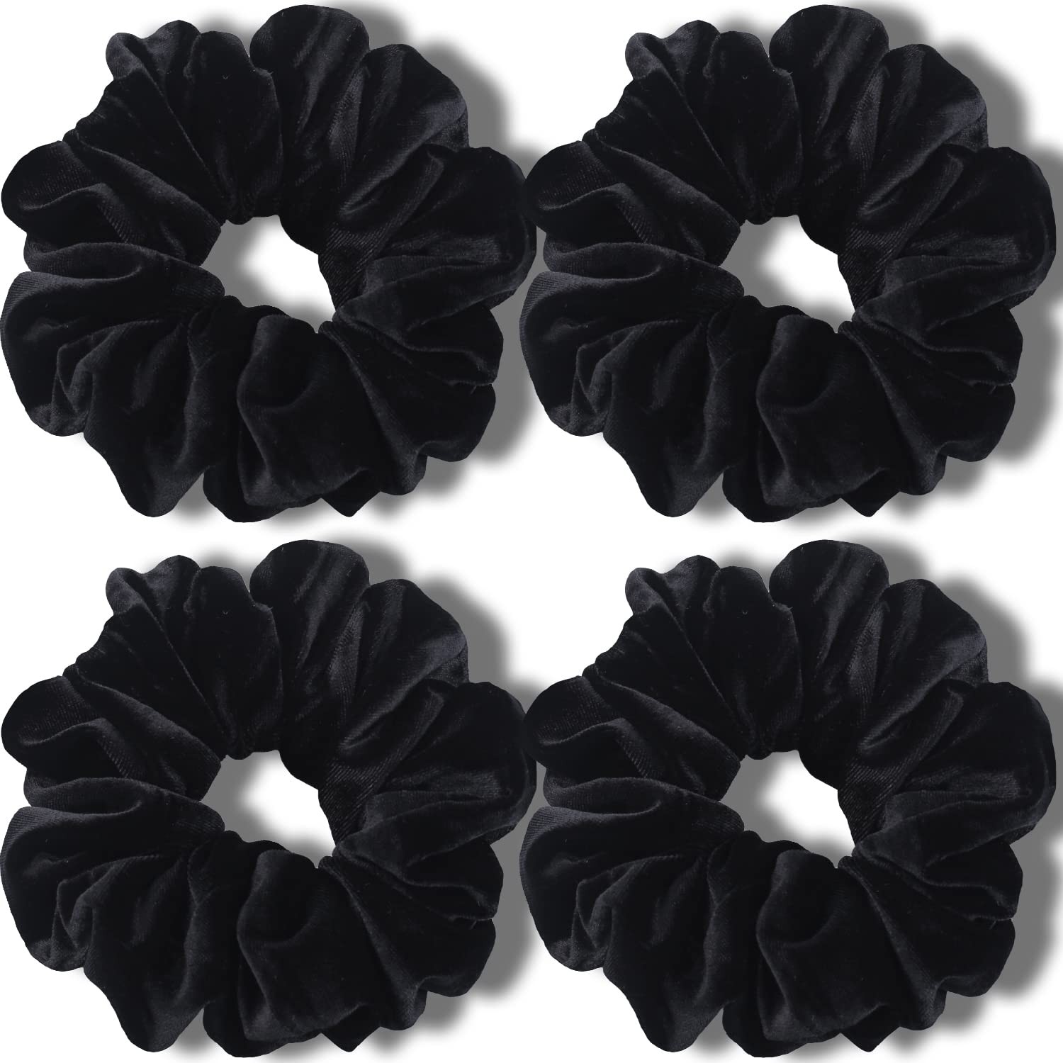 4 PCS Black Extra Large Velvet Scrunchies 6 Inch Jumbo Soft Elastic Hair Tie