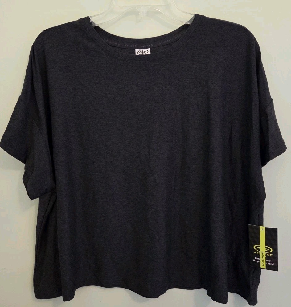 Athletic Works Women’s XXL (20) Short Sleeve Buttercore Cropped Tee BLACK #10626