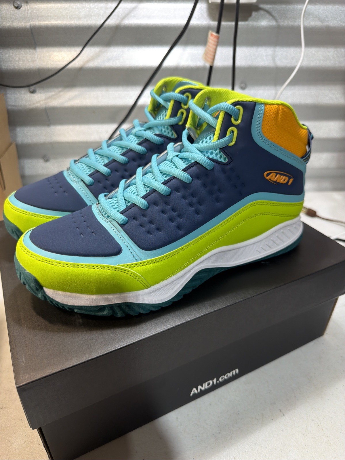 And 1 Mens Sneakers- Pulse 2.0 TPR -Neon Green, Navy & Teal High-Top -NWB Sz 8