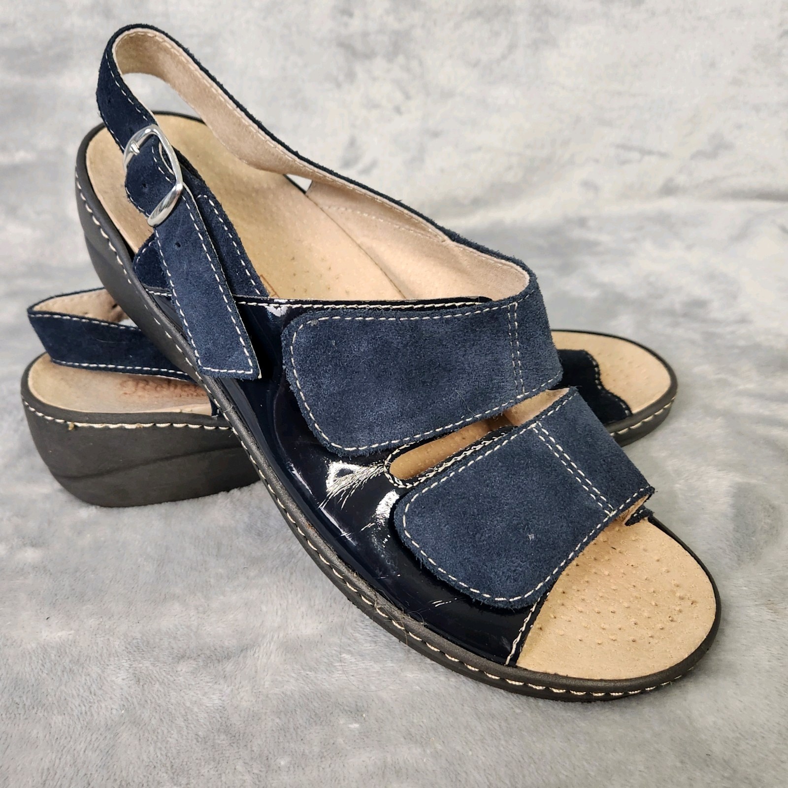 Roberta Womens Strappy Sandals Navy Blue Italy Removable Insole Leather US Sz 9M