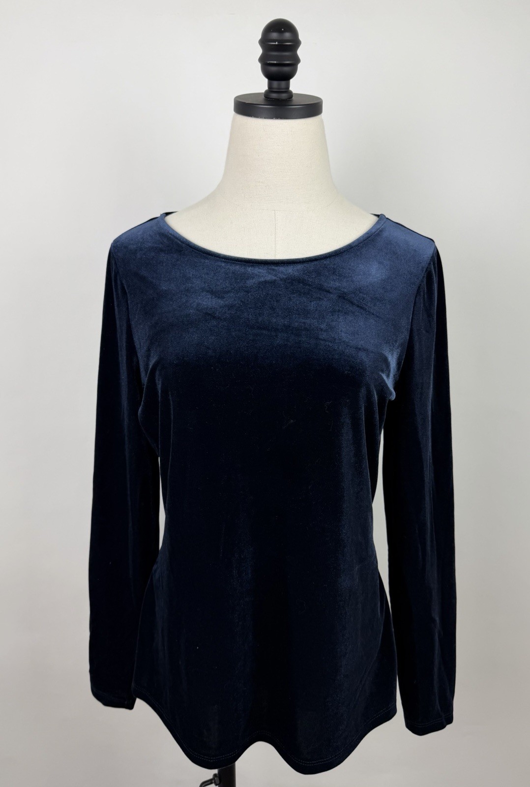 Boden Velvet Shirt Womens 10 Navy Blue Velour Top Minimal Preppy Stretchy Lined