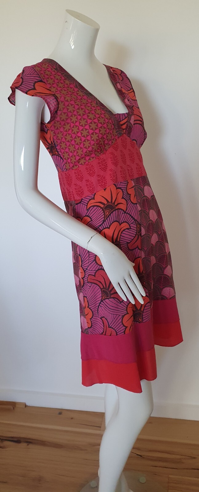 Boom Shankar Sz 8 Dress S/Sleeve Boho Printed 100% Cotton