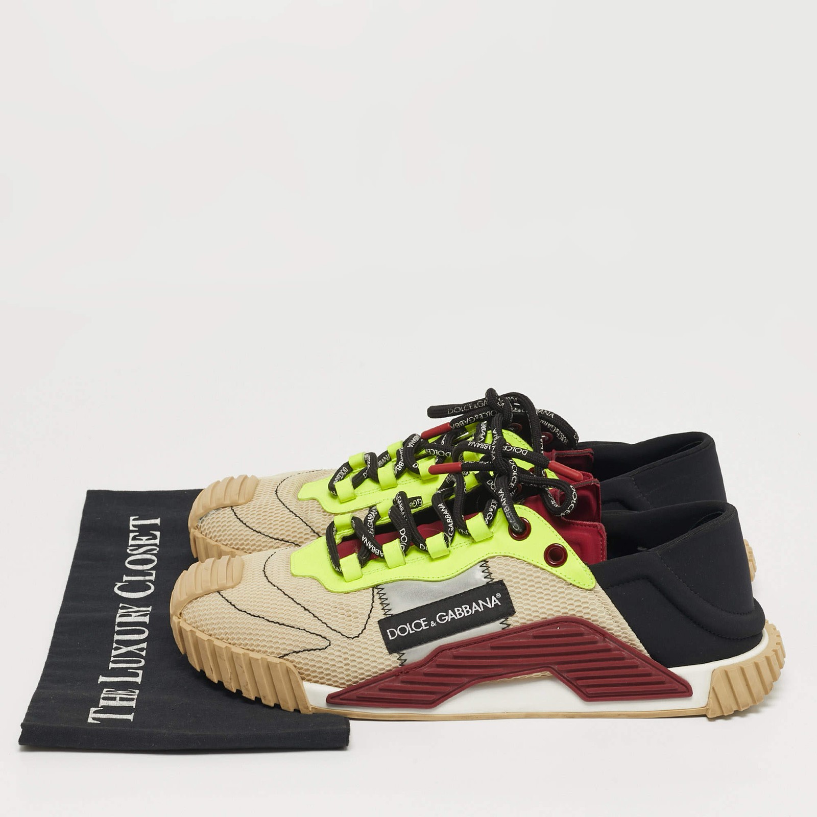 Dolce Gabbana Ns1 Size 44 Multicolor Mesh and Neoprene Lace Up Sneakers