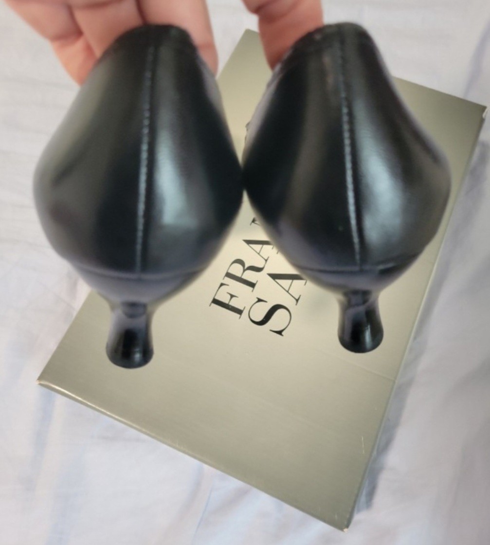 Franco Sarto Black Leather Pointed Toe Pump Bow Spool Heel Slip-On US 8 M
