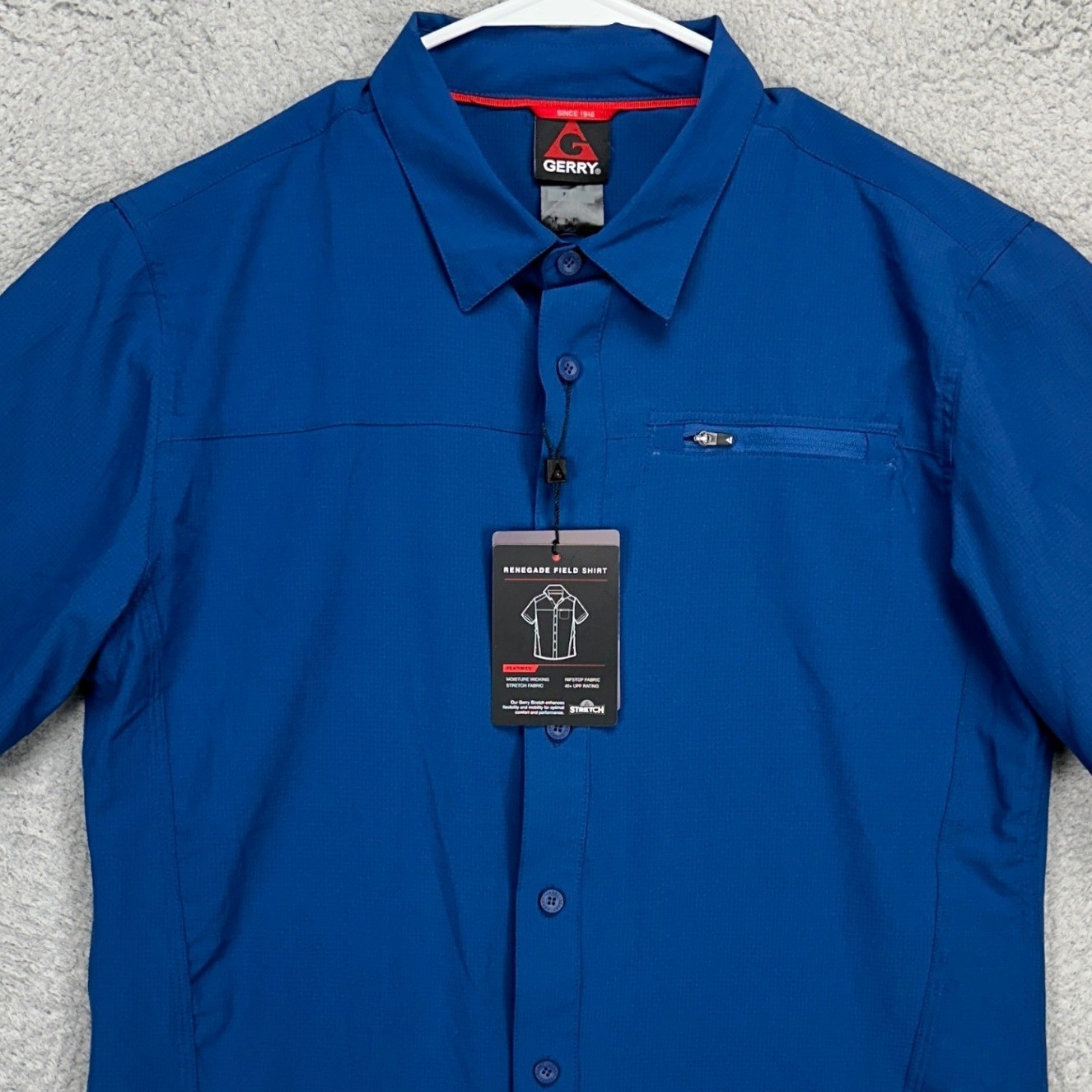 Gerry Mens Renegade Field Shirt Medium Blue Button Up Outdoor Hiking Stretch NEW