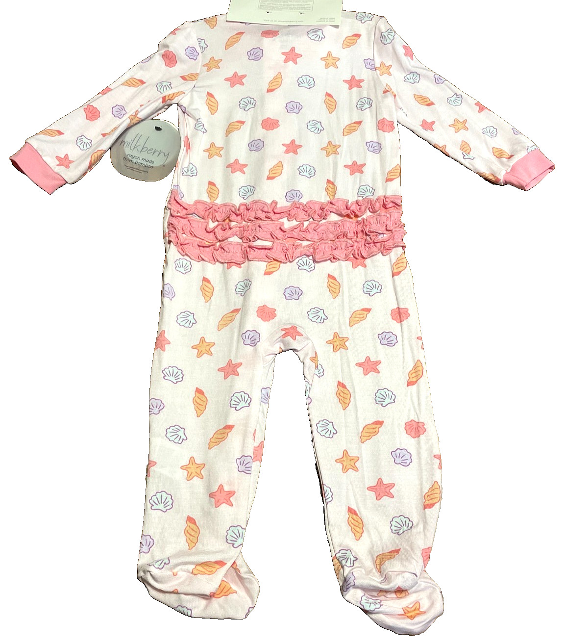 Milkberry Bamboo Shells Beach Sleeper Ruffles 2 Way Zipper New Girl Baby 0-3M