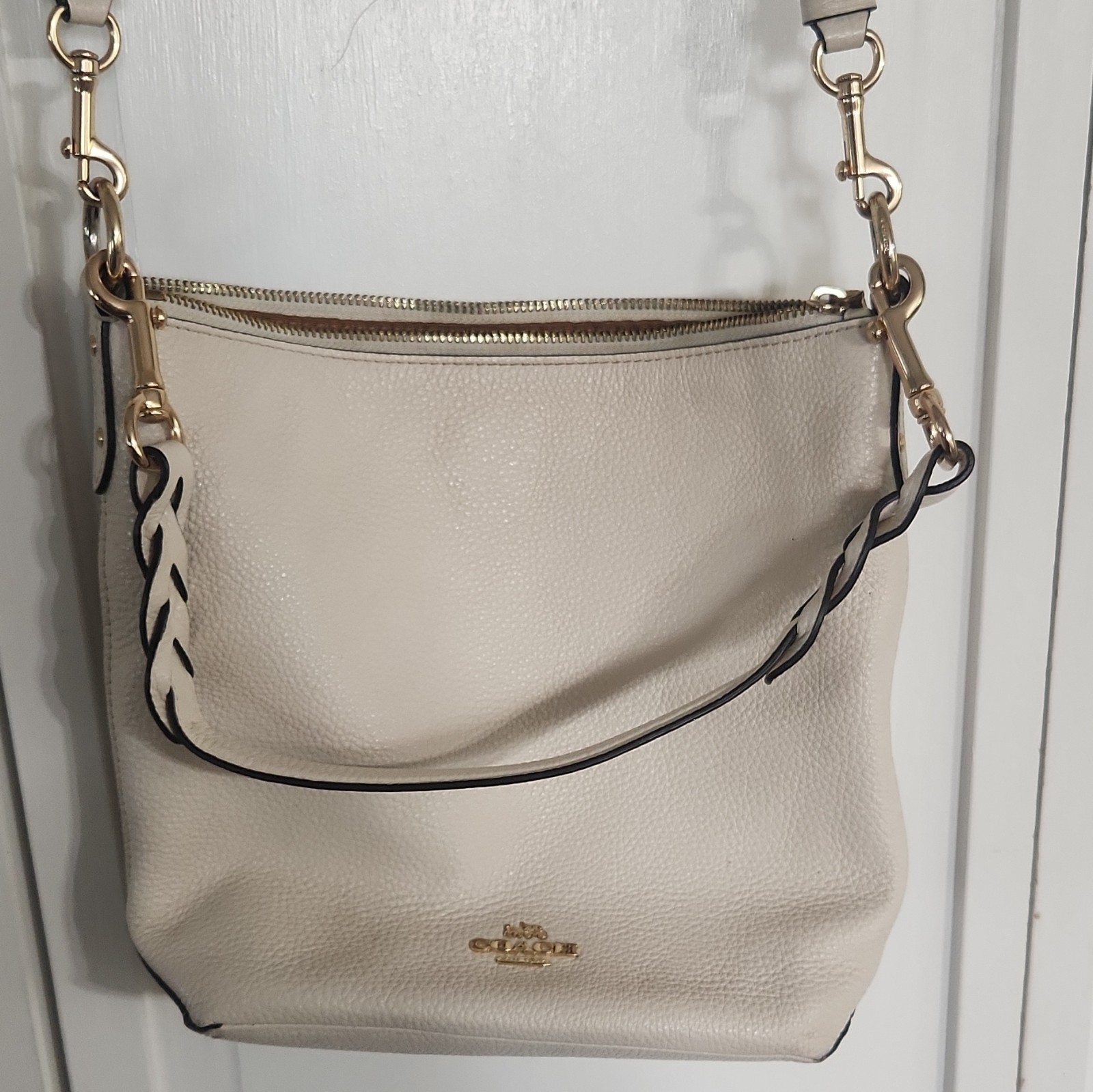 COACH Mini Abby Duffle Chalk White Leather Crossbody Bag F67025 Gold Braided