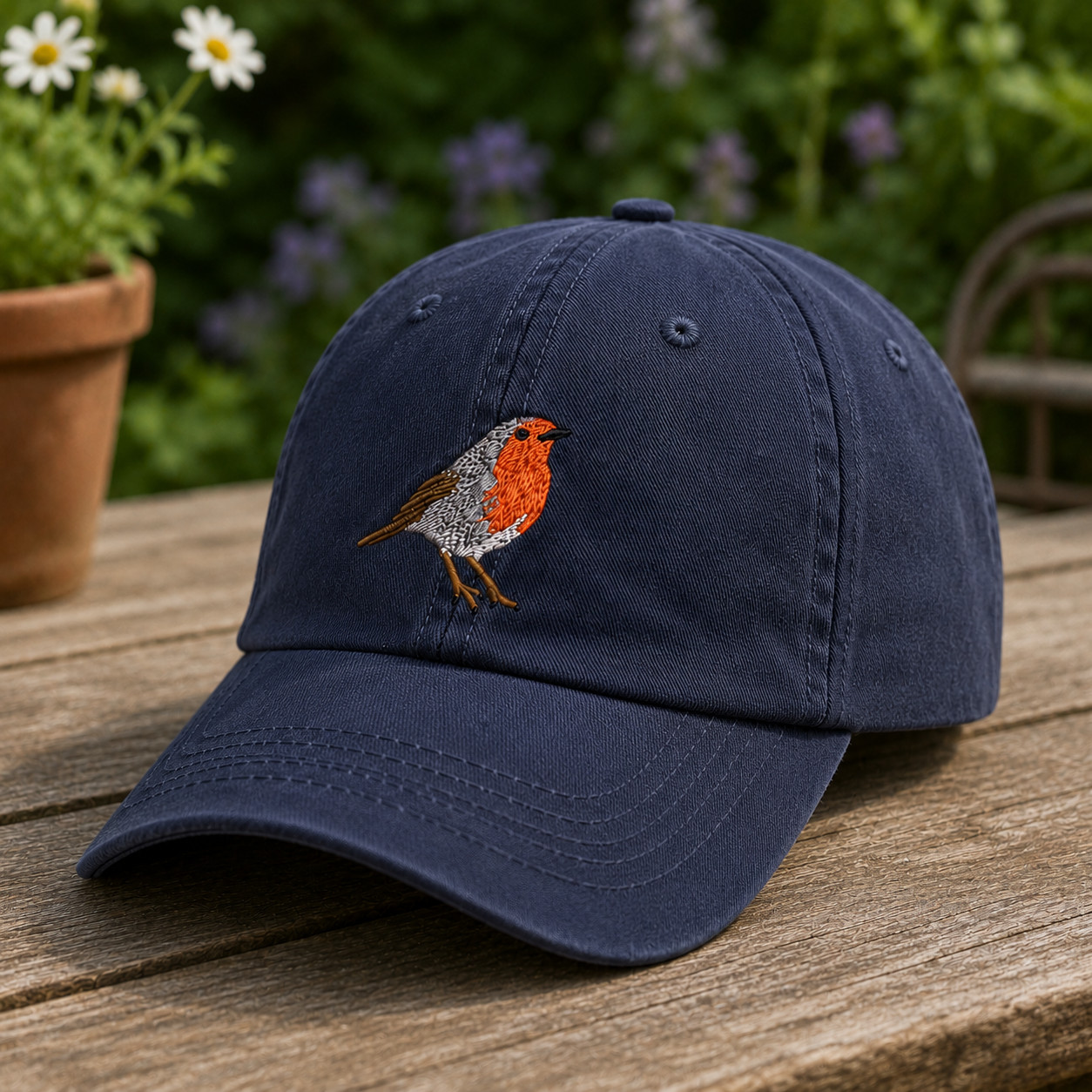 Robin Bird Embroidered Baseball Cap, Wildlife Garden Nature Hat