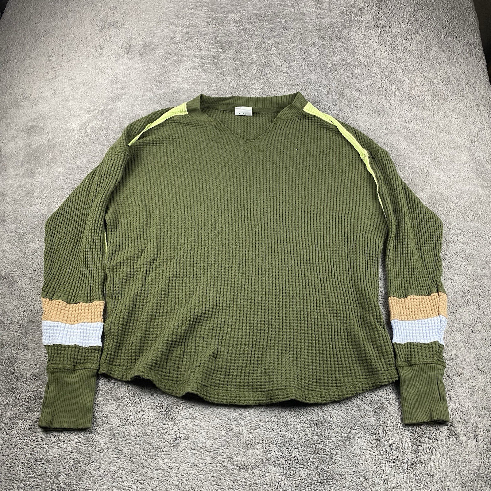 Offline by Aerie Waffle Notch Neck Long Sleeve Sweater Womens Medium Olive Green