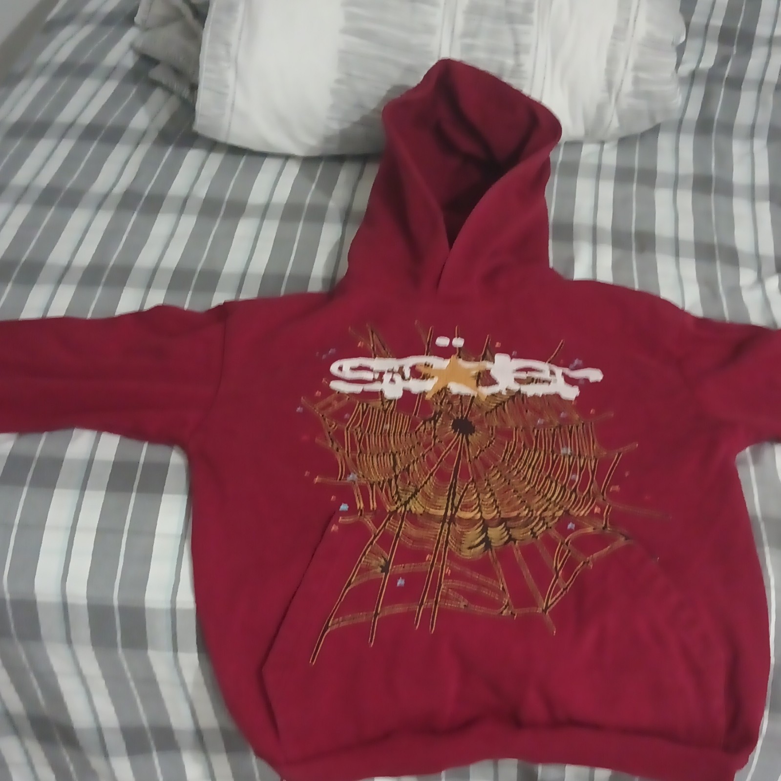 Men’s Maroon Sp5der Hoodie w/ Pockets Hooded Long Sleeve M