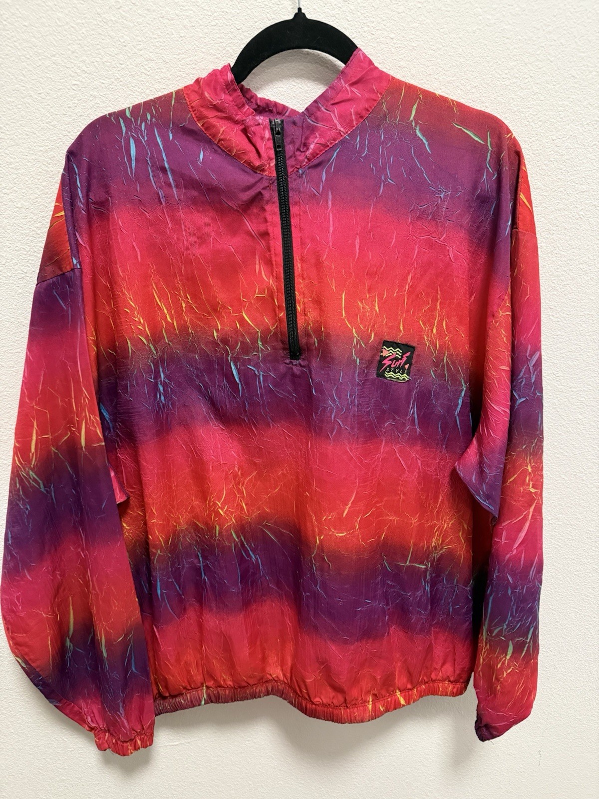 Vintage Surf Style Windbreaker Size One Fits Most Red 90s 1/4 Zip Pullover